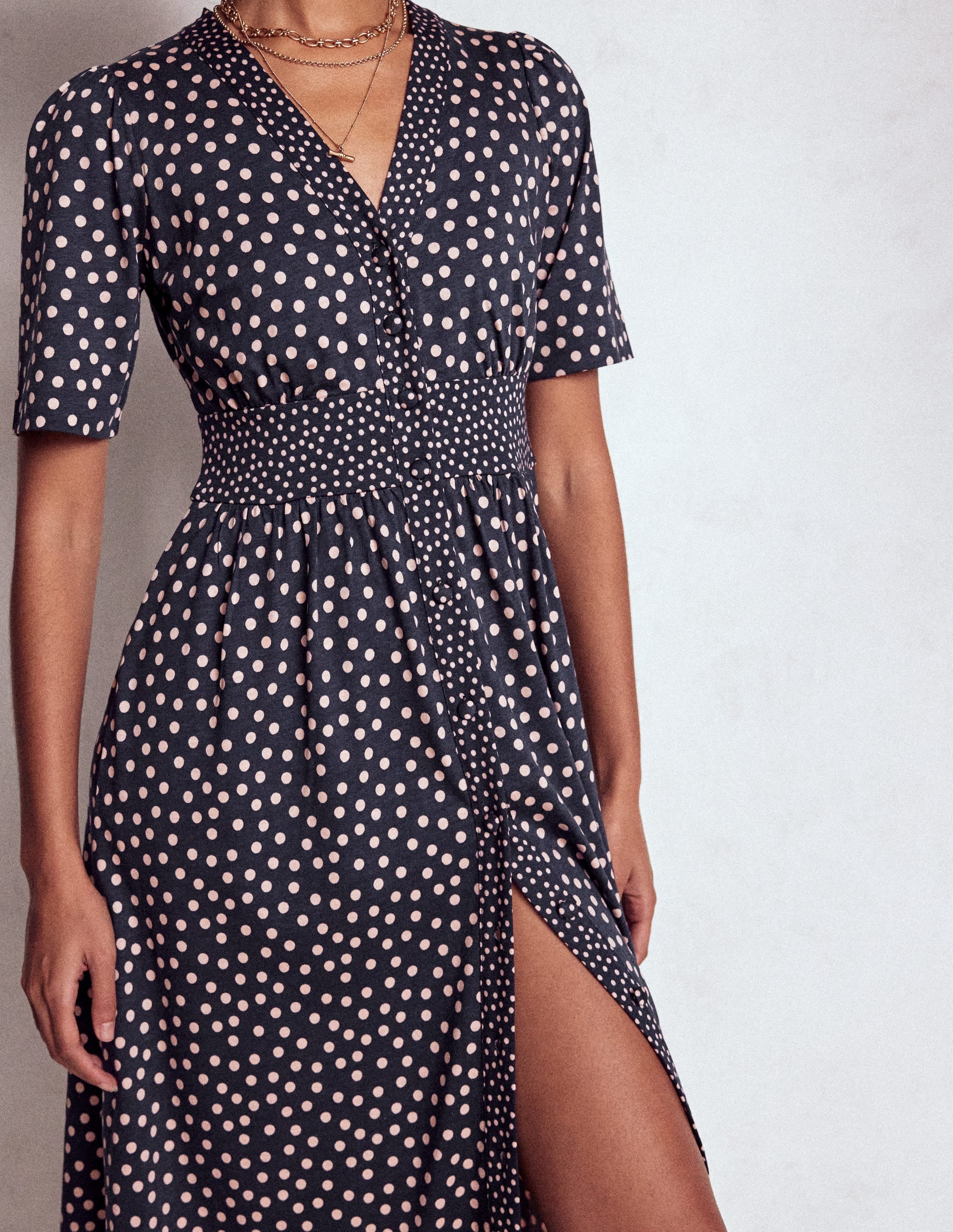 Natalia Jersey Tea Dress-French Navy, Ballet Slipper - Image 2