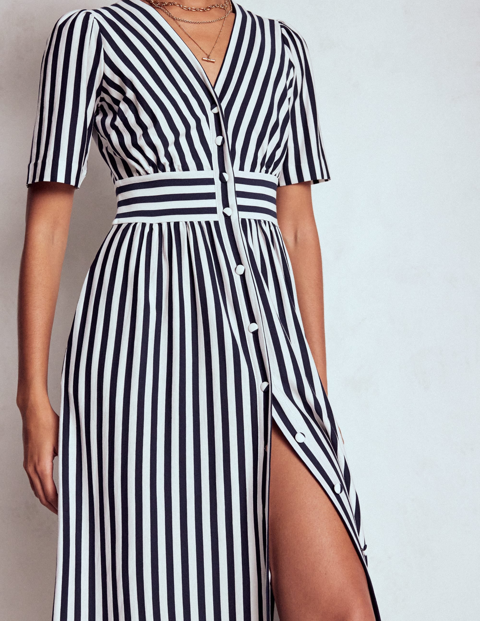 Natalia Jersey Tea Dress-French Navy, Ivory Stripe - Image 2
