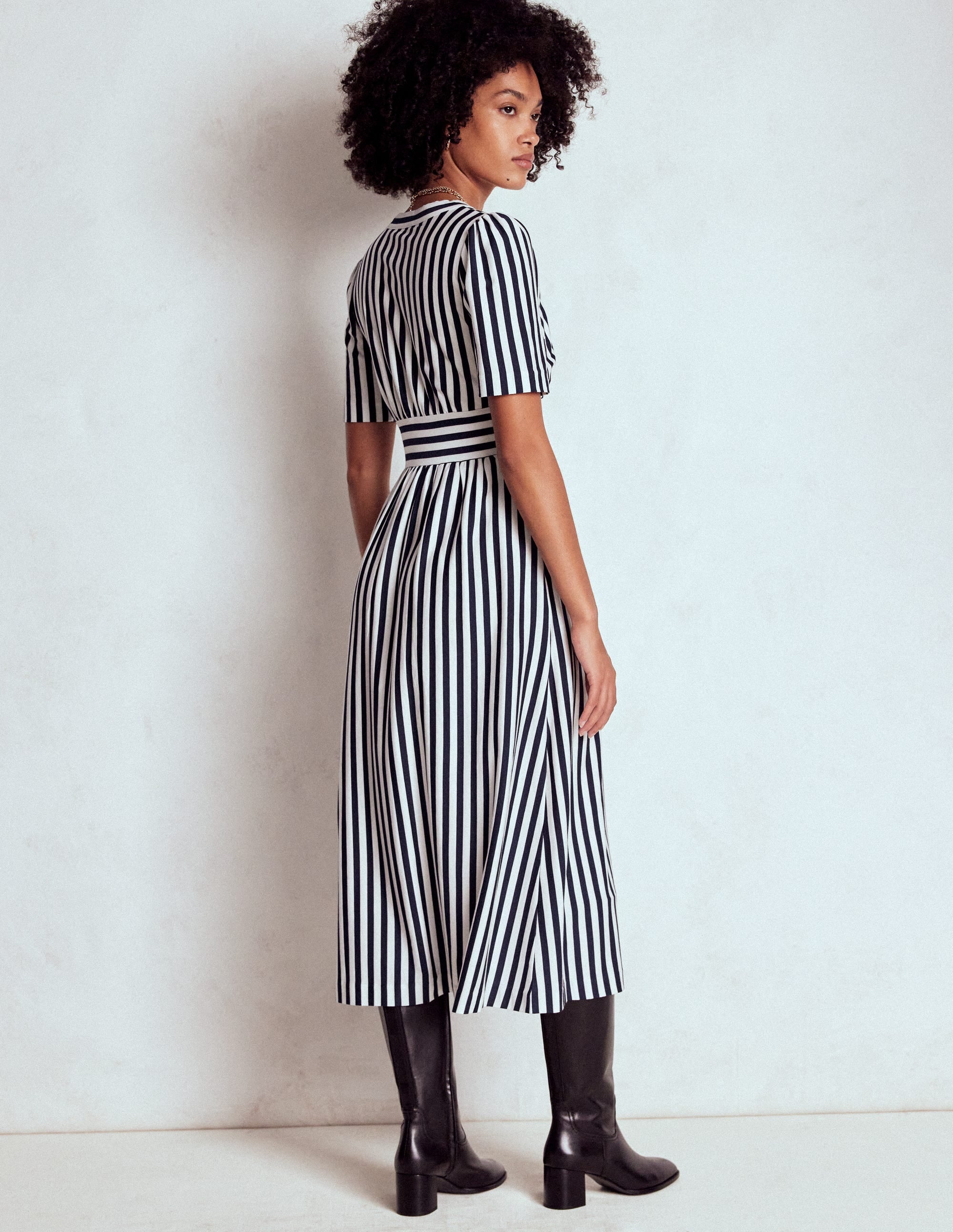 Natalia Jersey Tea Dress-French Navy, Ivory Stripe - Image 3