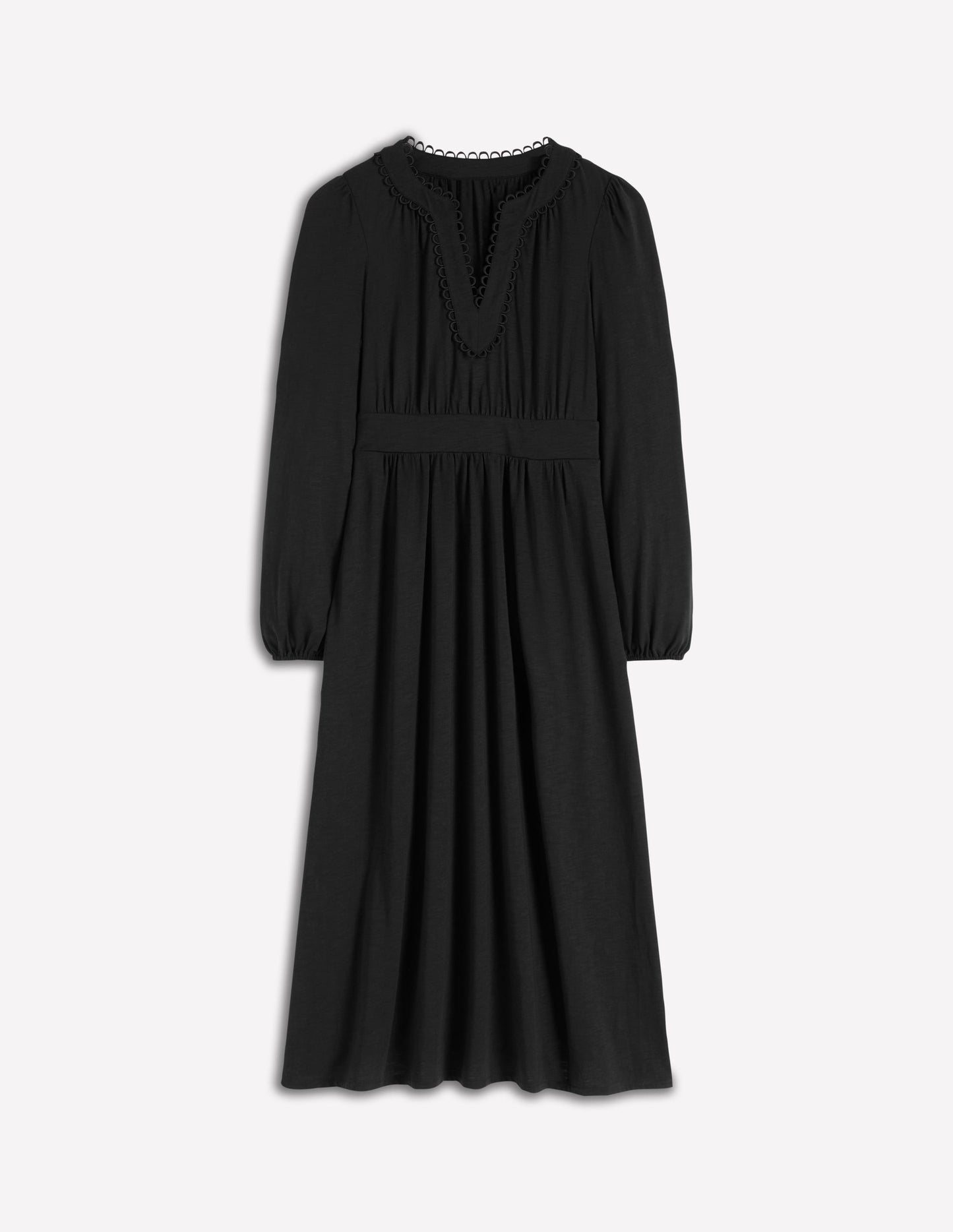 Maddie Picot Trim Midi Dress-Black