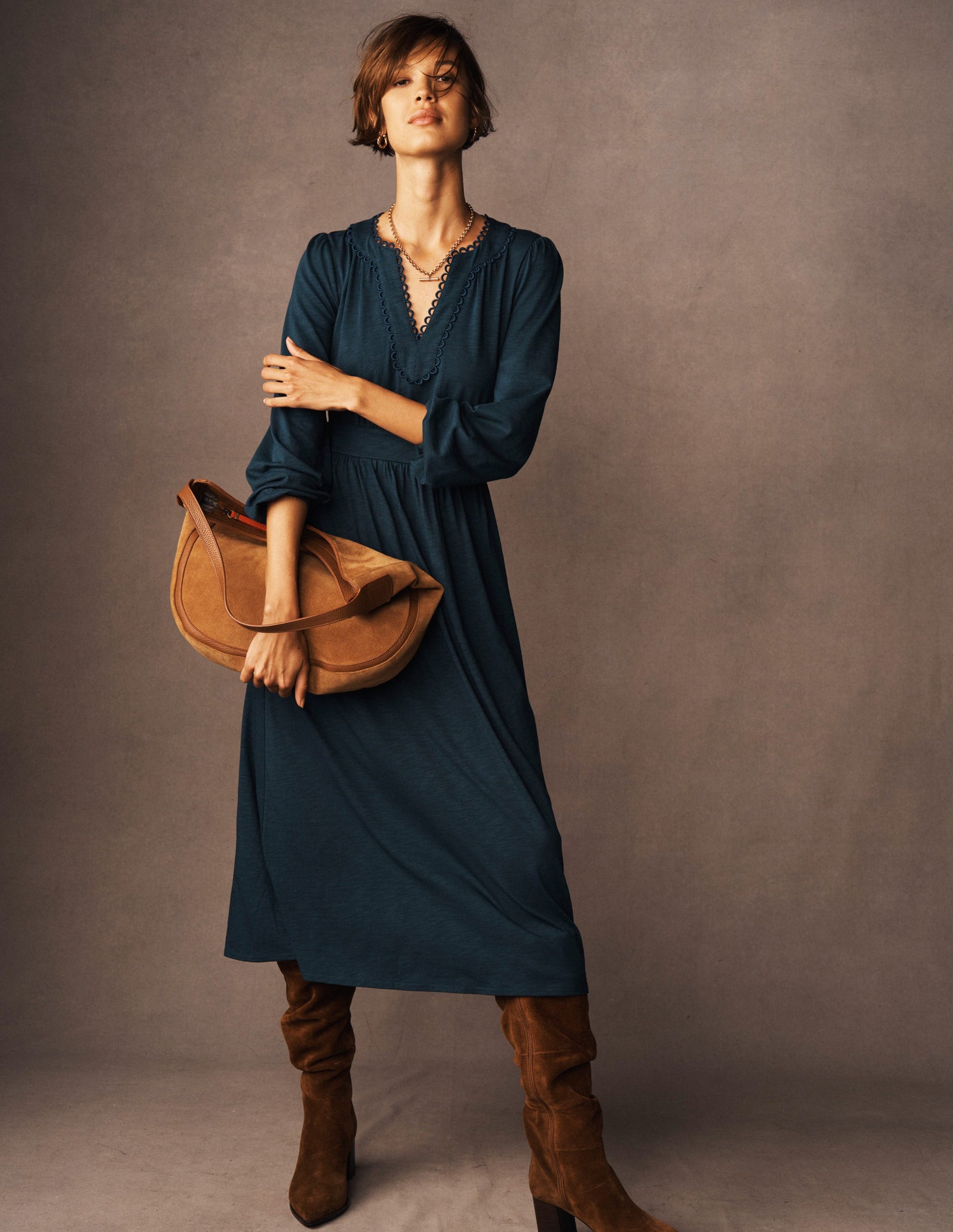 Maddie Picot Trim Midi Dress-Midnight Teal-6