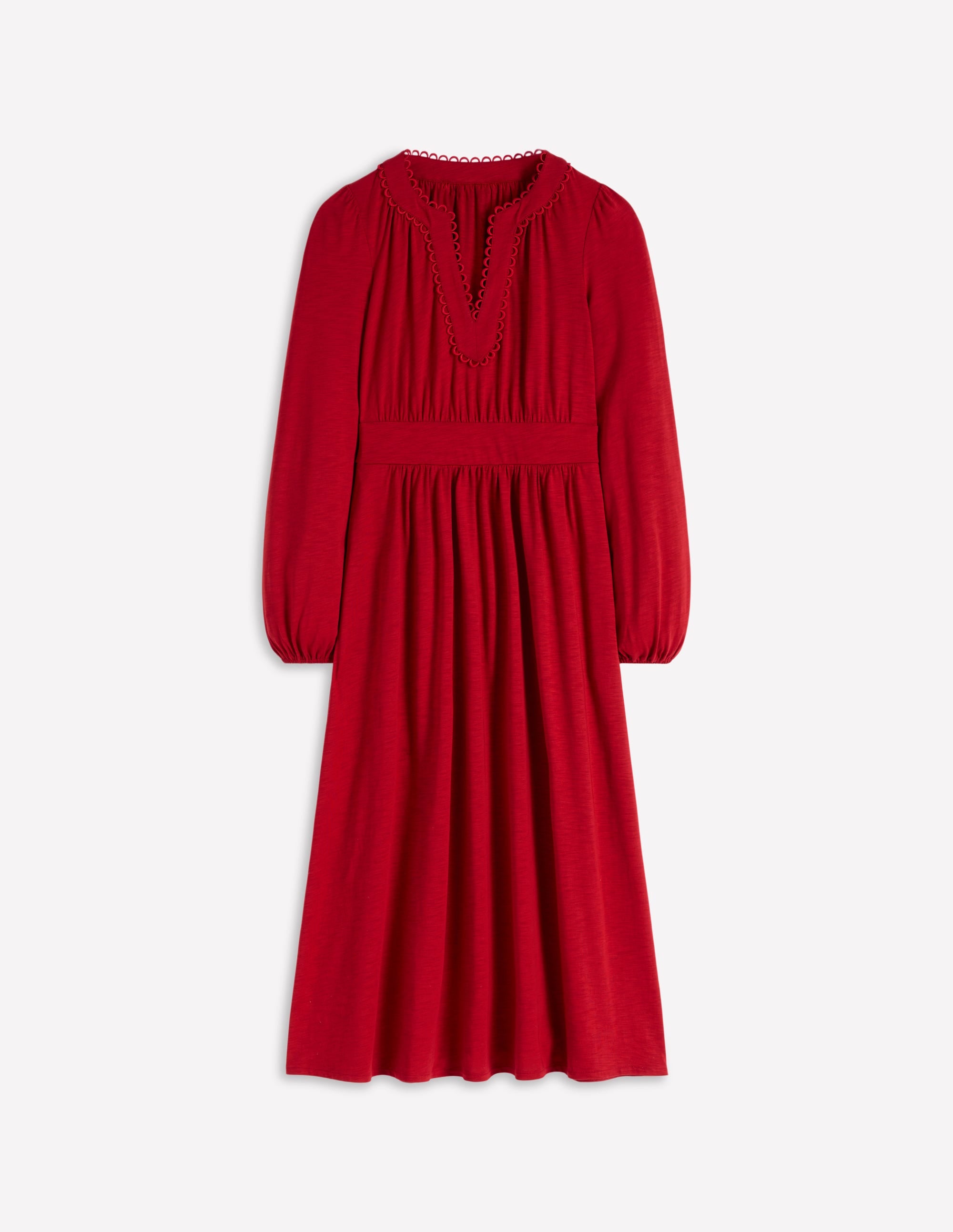 Maddie Picot Trim Midi Dress-Carmine Red - Image 6