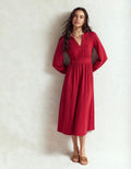 Maddie Picot Trim Midi Dress-Carmine Red
