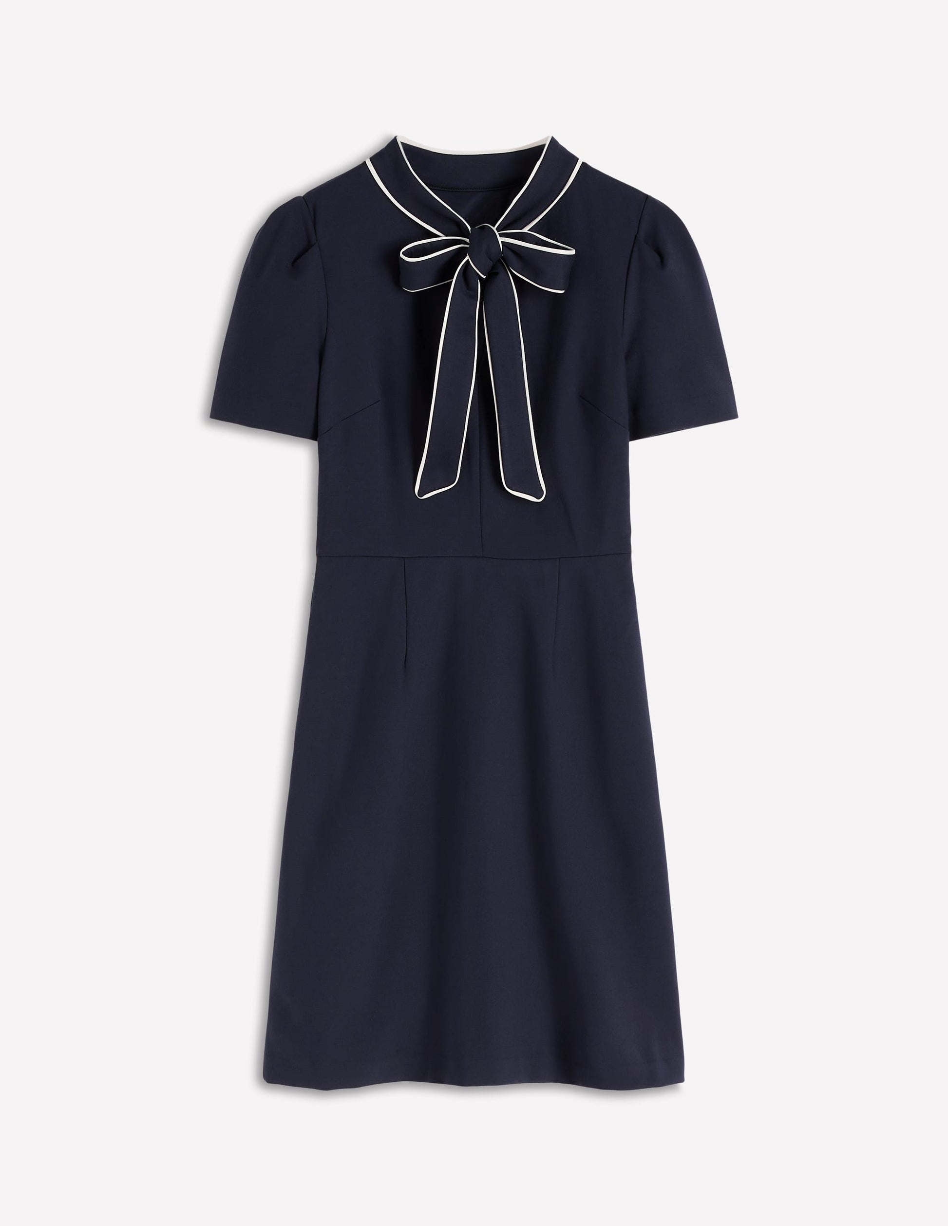 Pussy Bow Short Dress-Navy-6