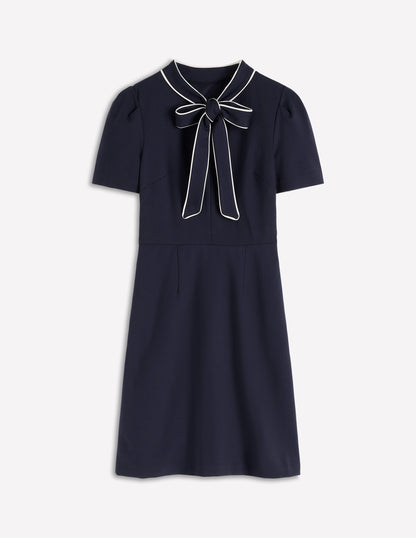 Pussy Bow Short Dress-Navy-6