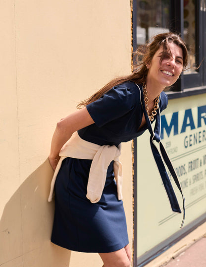 Pussy Bow Short Dress-Navy-5