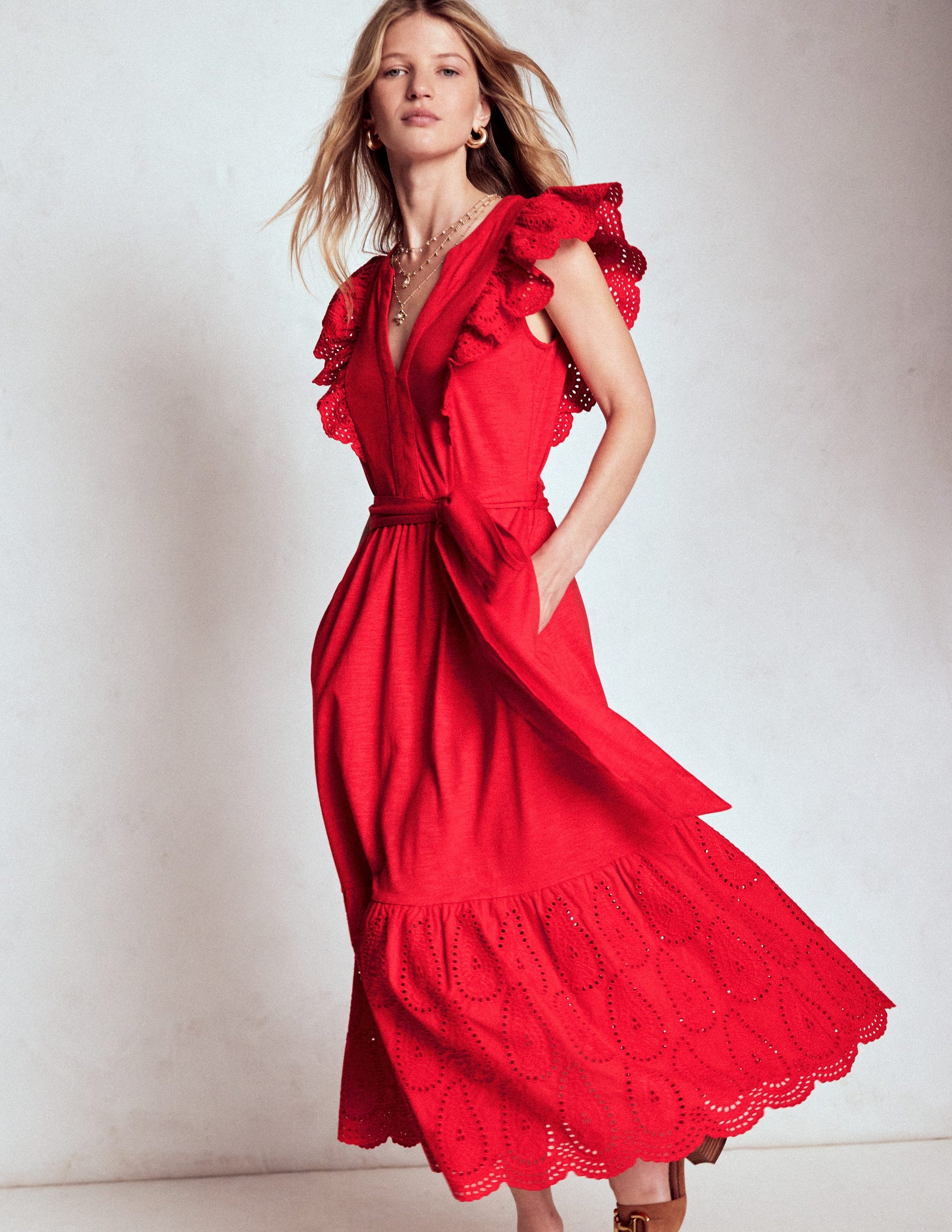 fitted lace wedding dress Baltic Born Womens Orla Ruffle Maxi Dress | Red Floral main image 0