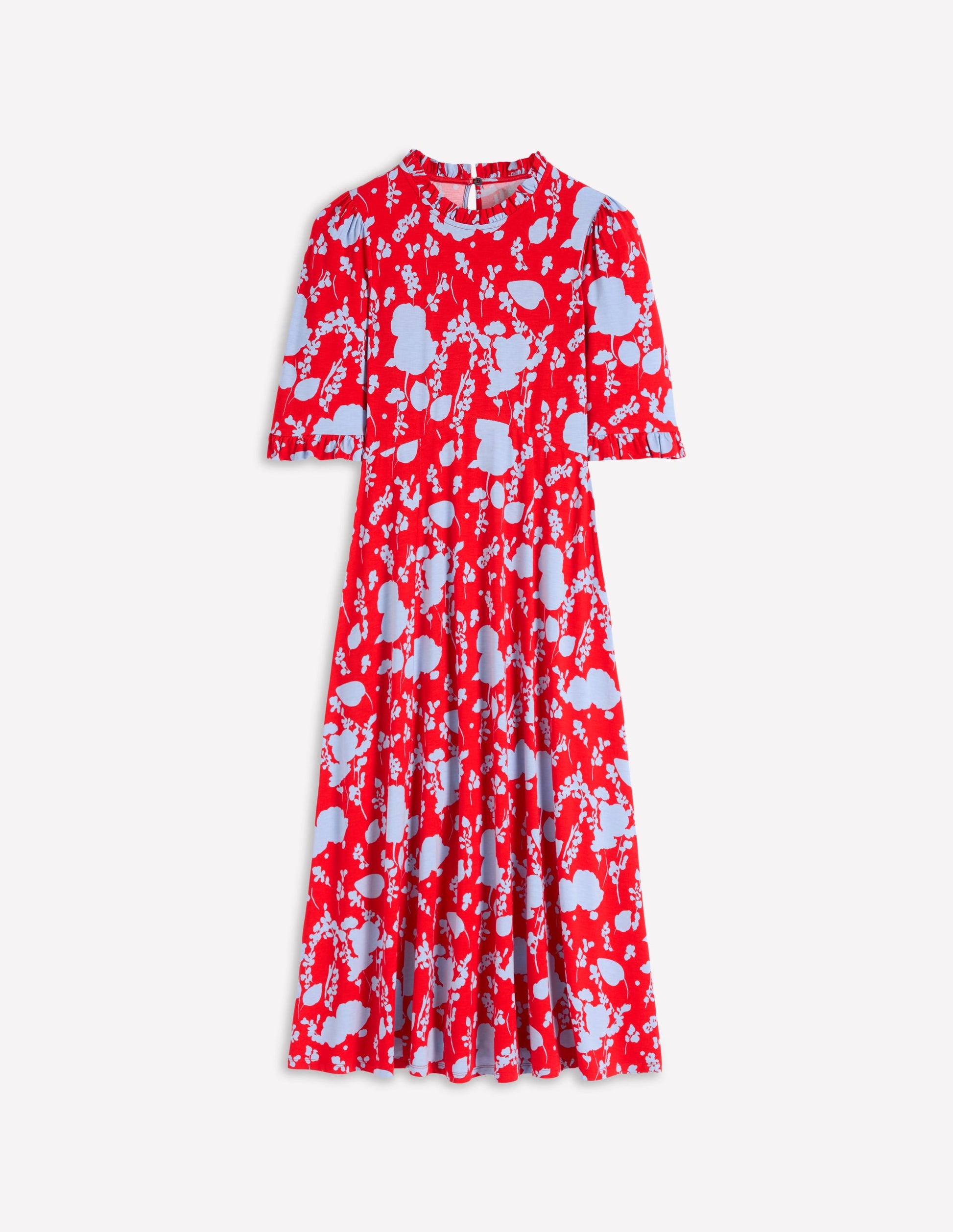 Ruffle Seamed Midi Dress-Poppy Red, Dainty Sprigs-6