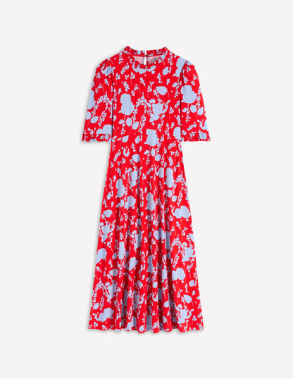 Ruffle Seamed Midi Dress-Poppy Red, Dainty Sprigs-6