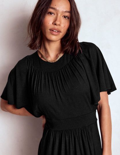 Yoke Panel Maxi Dress-Black-3