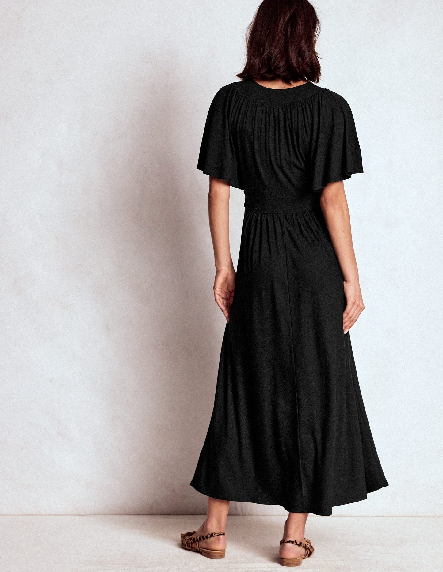 Yoke Panel Maxi Dress-Black