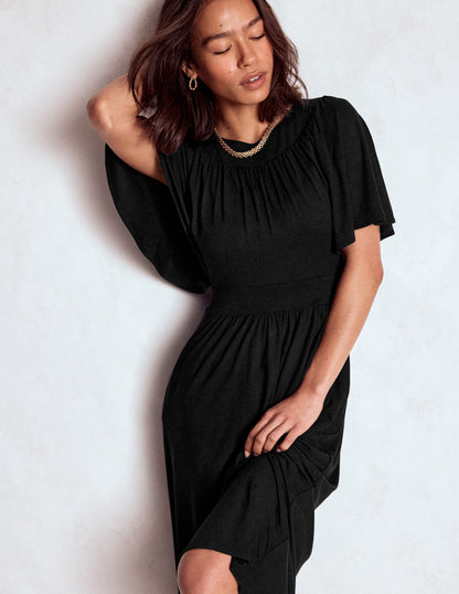 Yoke Panel Maxi Dress-Black-5