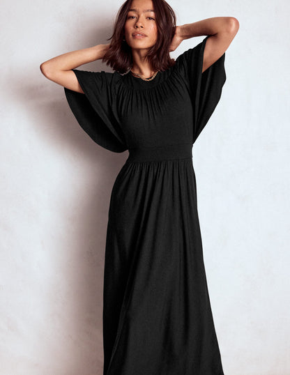 Yoke Panel Maxi Dress-Black-1