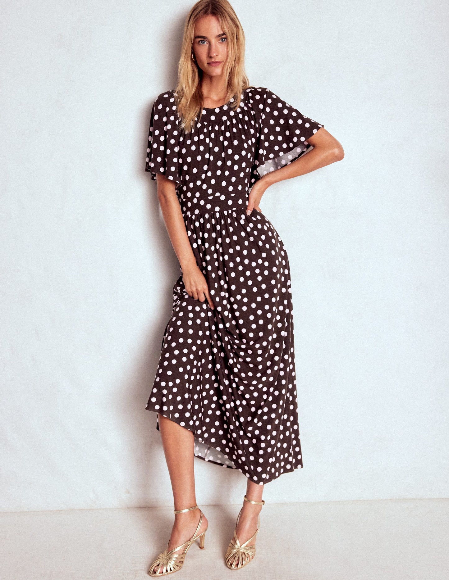 Yoke Panel Maxi Dress-Brown Spot