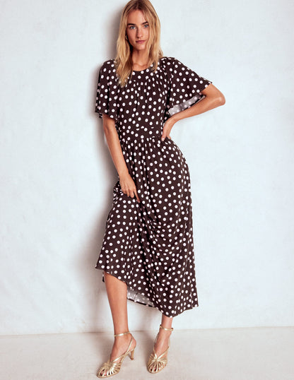 Yoke Panel Maxi Dress-Brown Spot-1