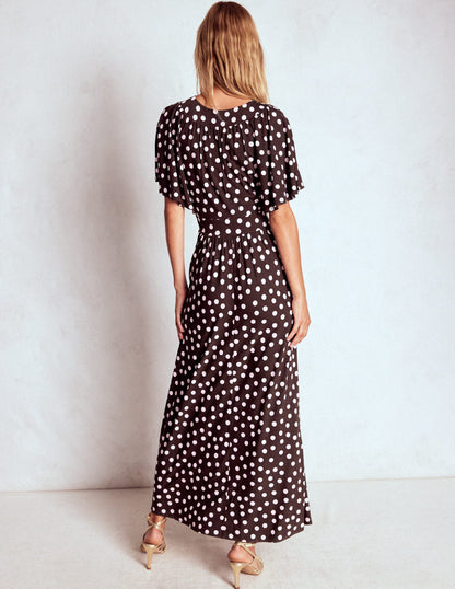 Yoke Panel Maxi Dress-Brown Spot-3
