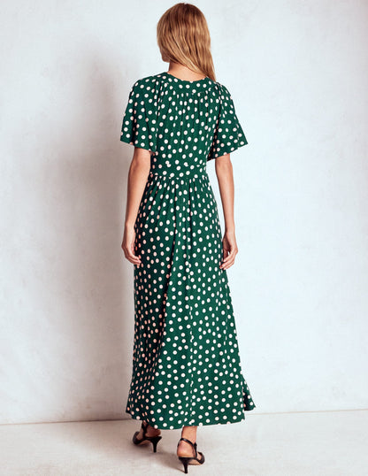 Yoke Panel Maxi Dress-Emerald Night, Painted Dot-3