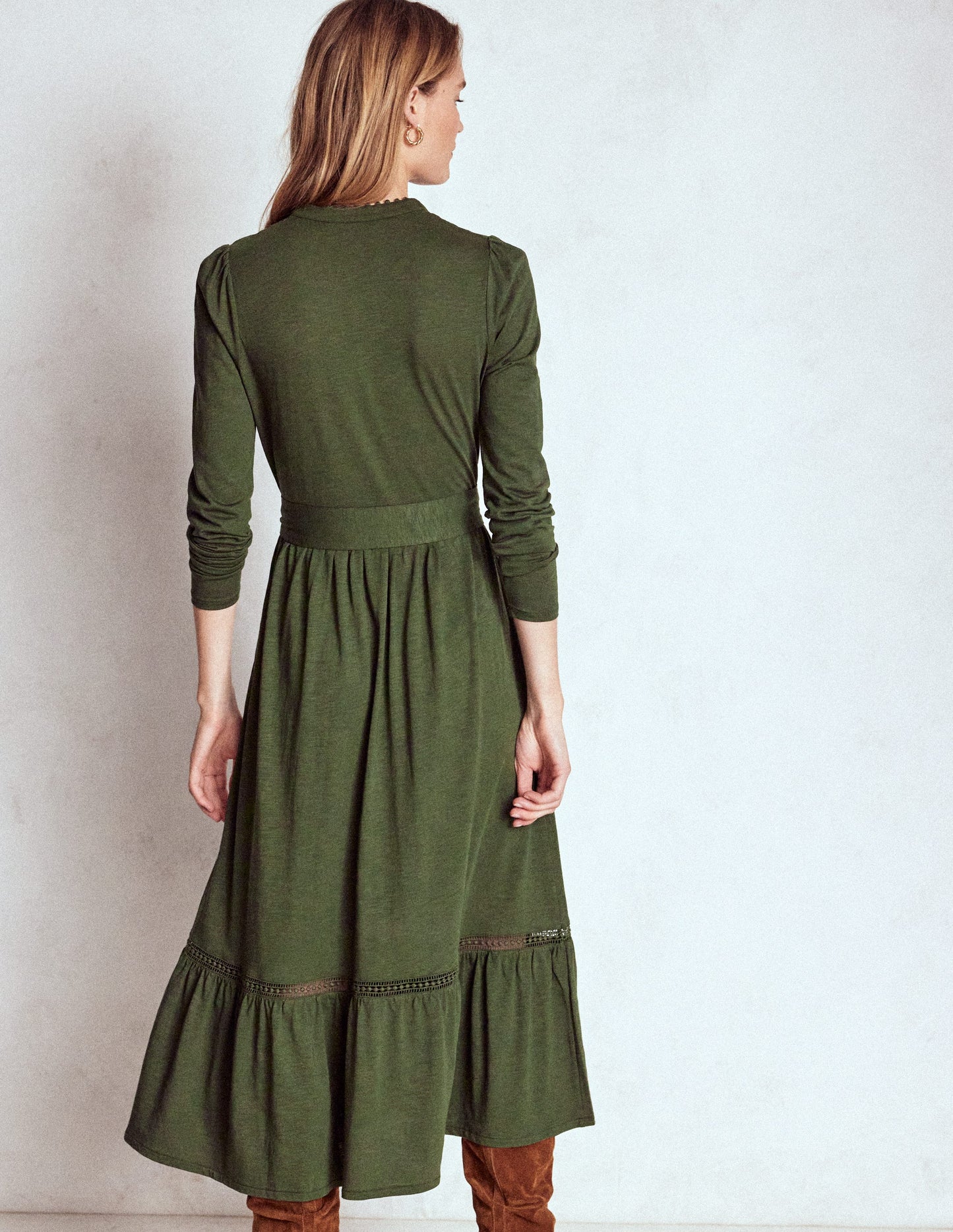 Edwina Jersey Shirt Dress-Kale Leaf