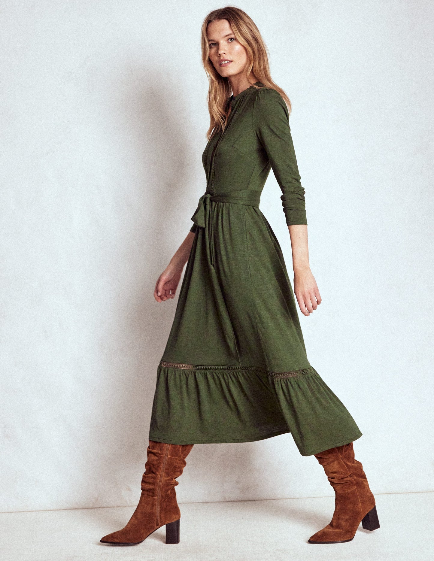 Edwina Jersey Shirt Dress-Kale Leaf