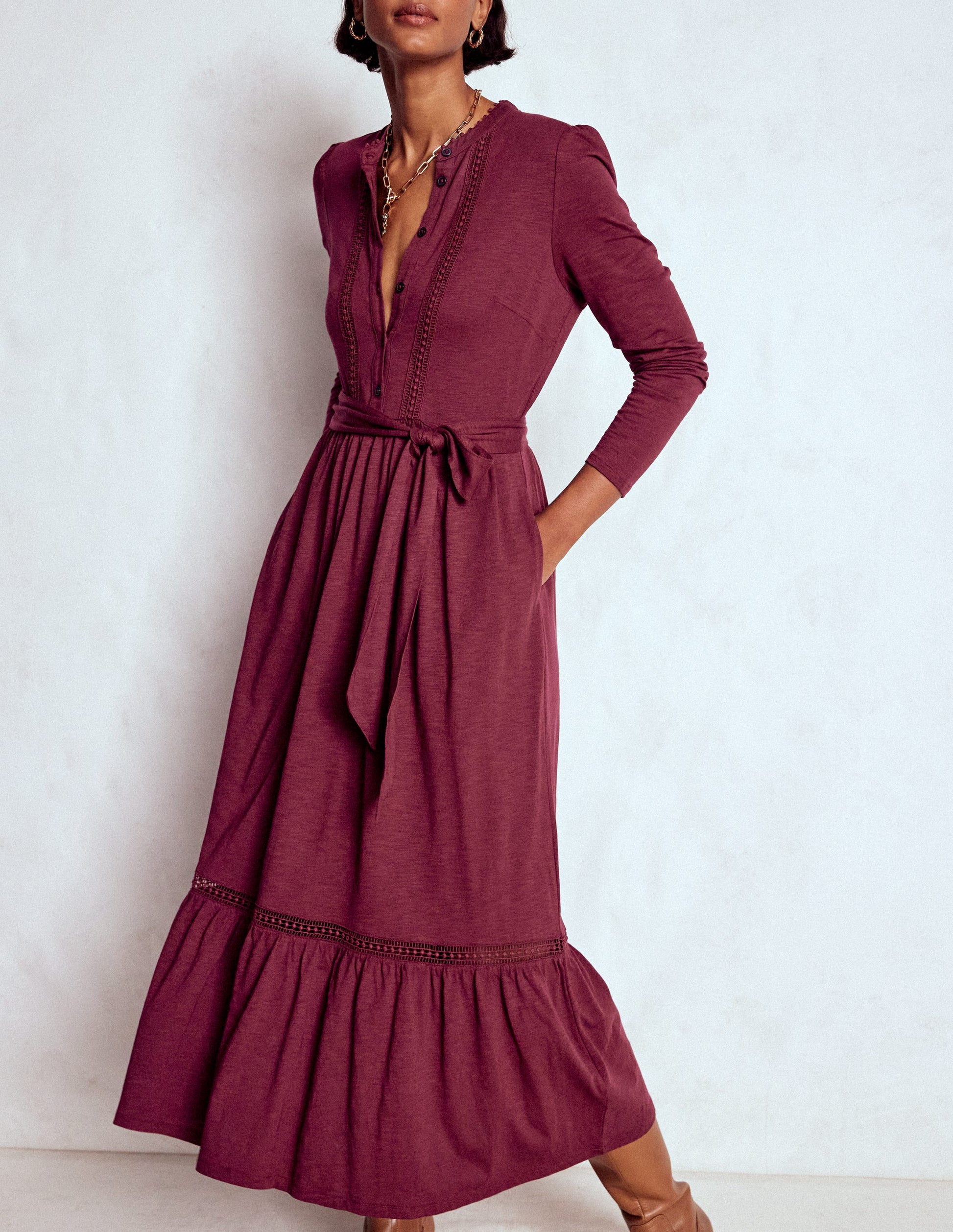 boden dresses Edwina Jersey Shirt Dress-Deep Wisteria