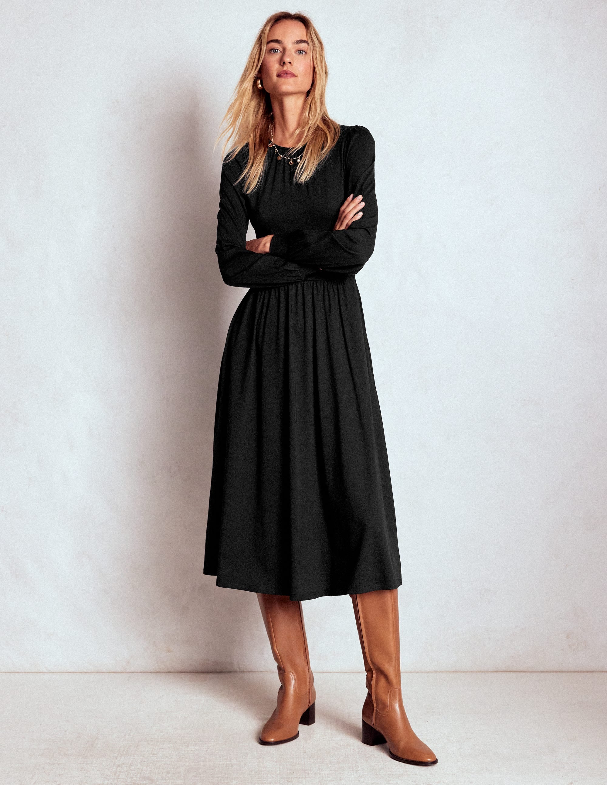 Alexandra Jersey Midi Dress-Black | Boden USA