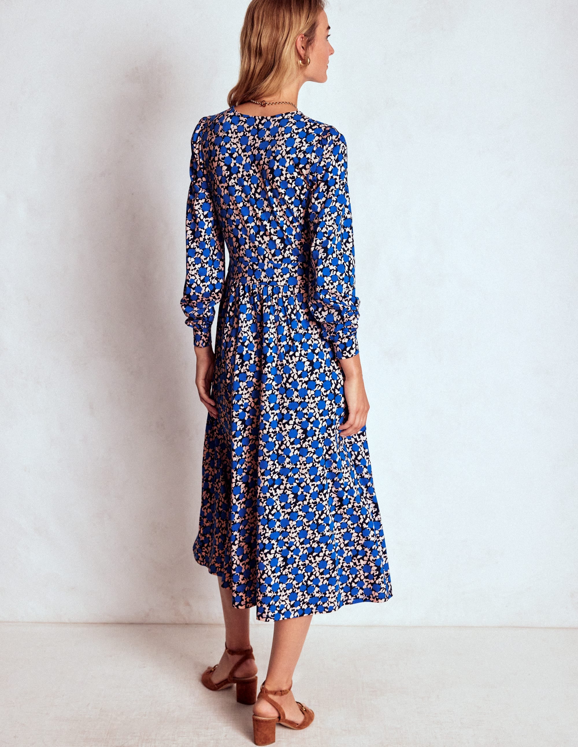 Alexandra Jersey Midi Dress-Kingfisher Blue, Floweret Vine - Image 3