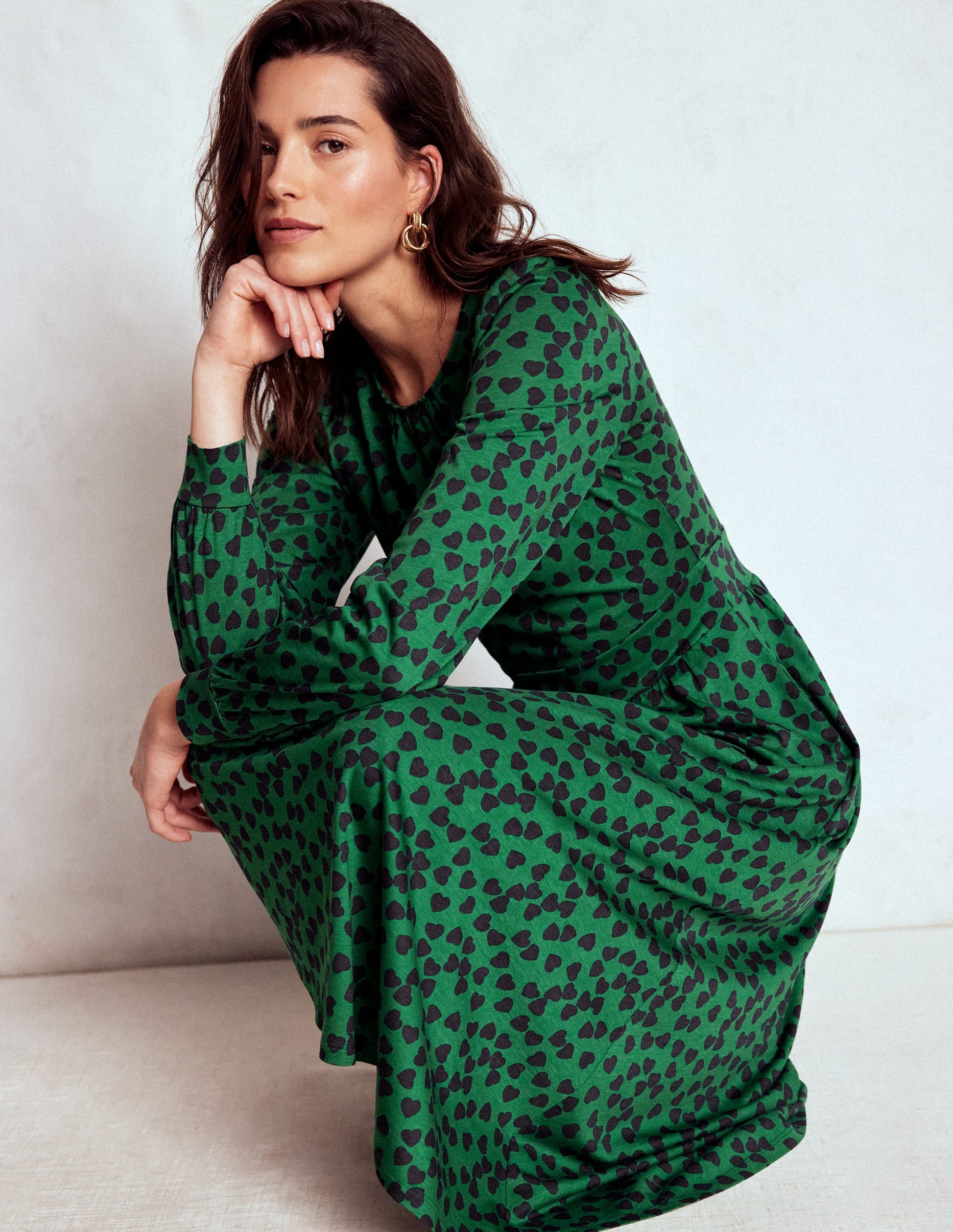 Alexandra Jersey Midi Dress-French Navy, Heart Cascade Boden USA