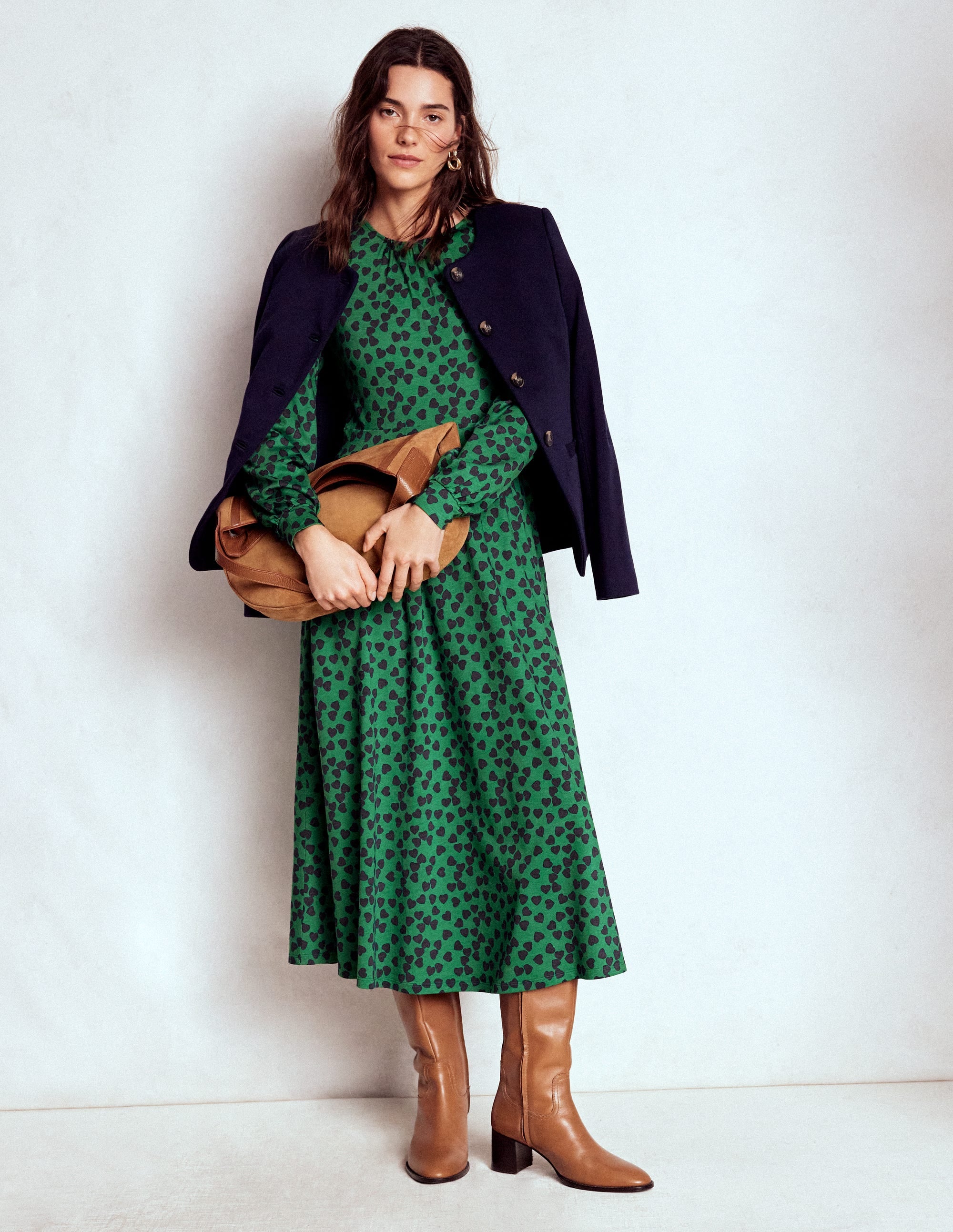 Alexandra Jersey Midi Dress-French Navy, Heart Cascade - Image 4