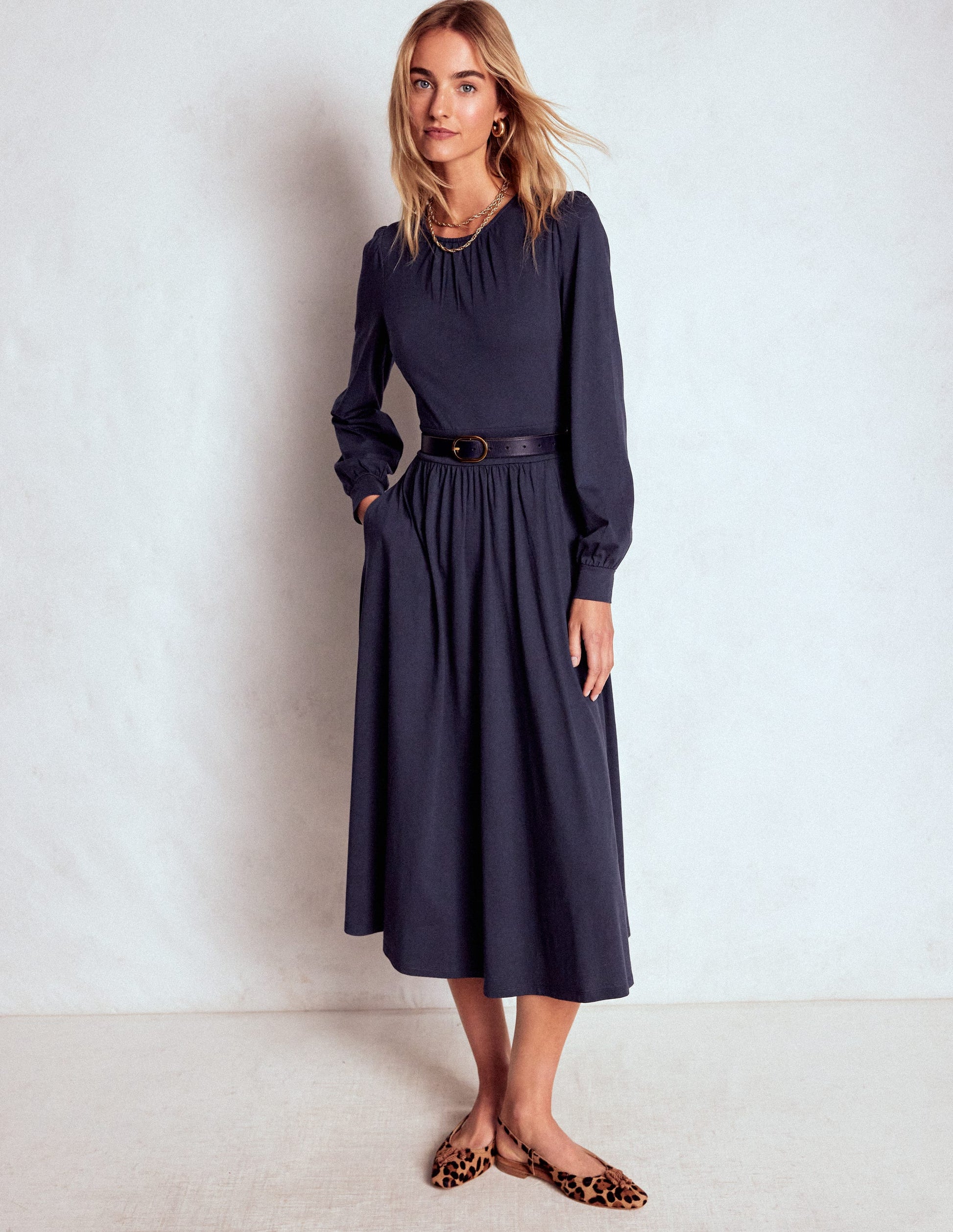 Alexandra Jersey Midi Dress-Navy | Boden USA Alexandra Jersey Midi Dress-Navy | Boden USA