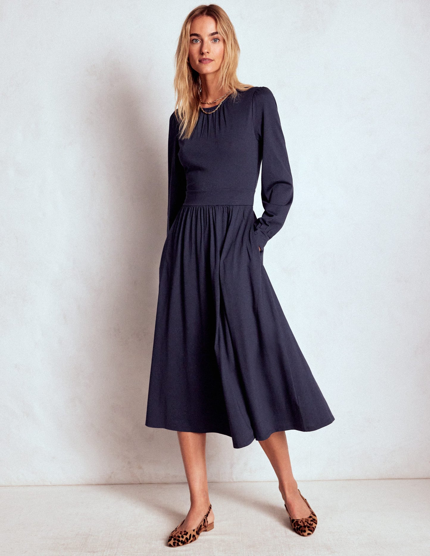 Alexandra Jersey Midi Dress-Navy