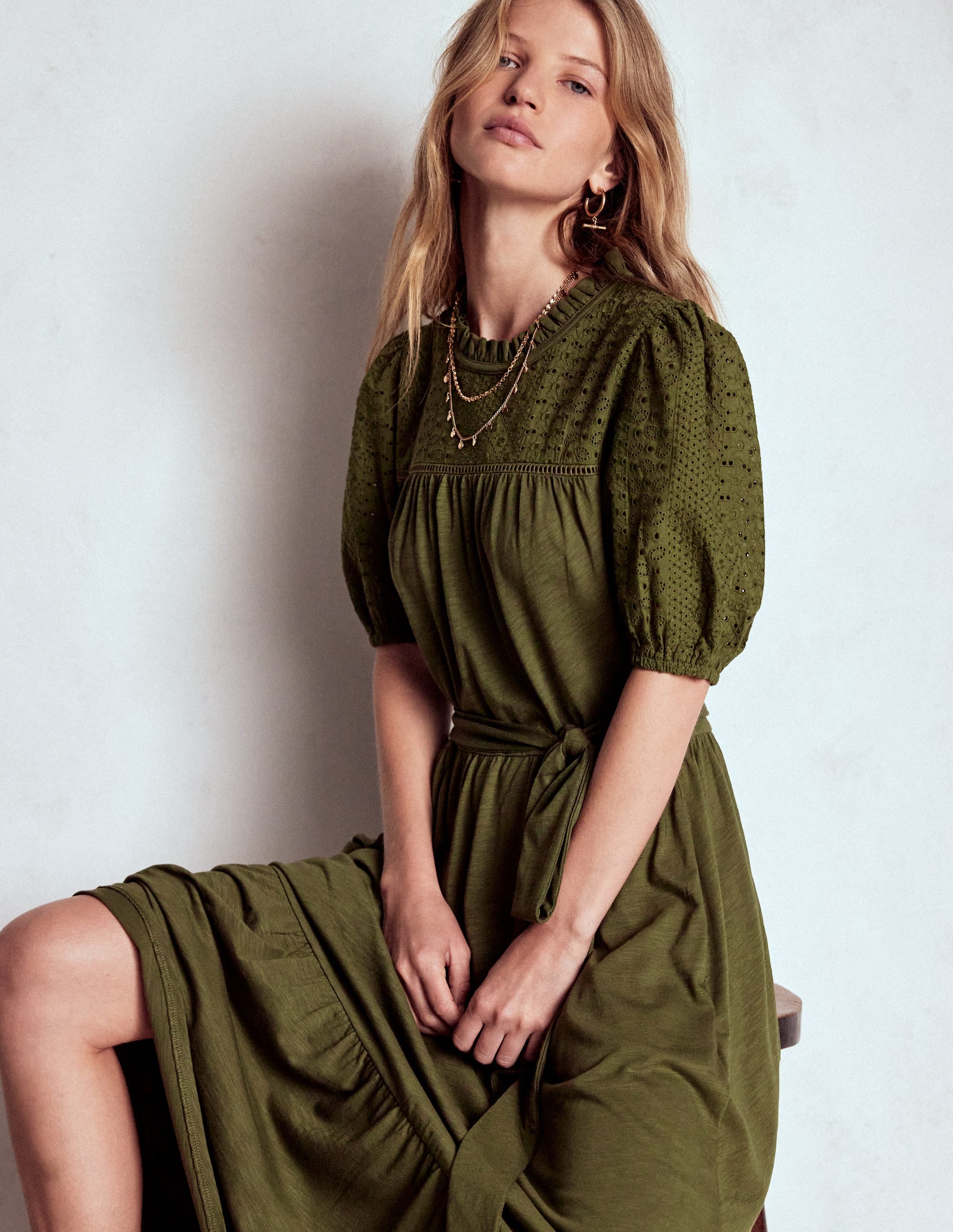 Lorelei Broderie Jersey Dress-Woodland Green - Image 1