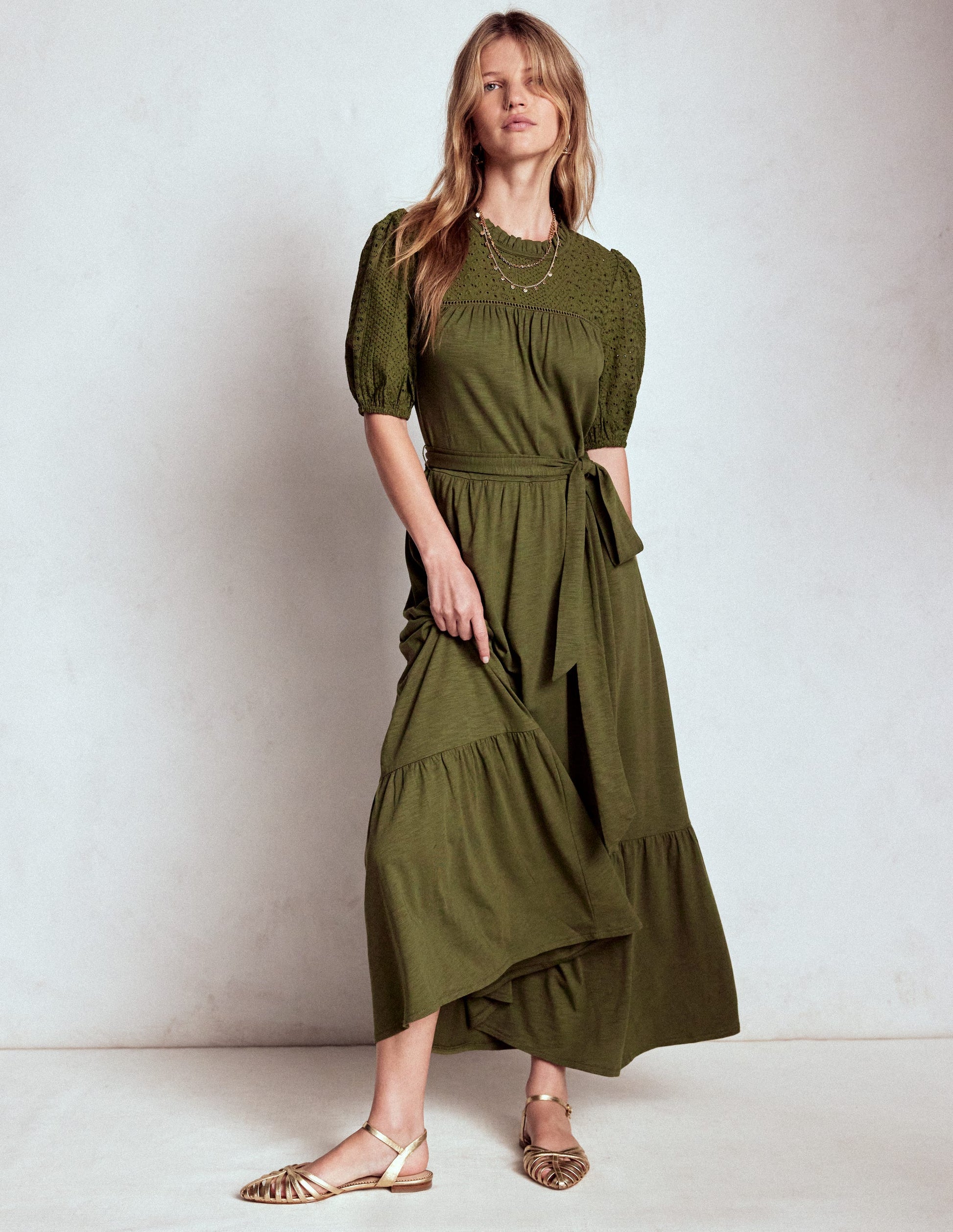 Lorelei Broderie Jersey Dress-Woodland Green-5