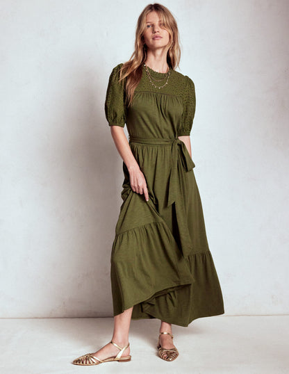 Lorelei Broderie Jersey Dress-Woodland Green-5