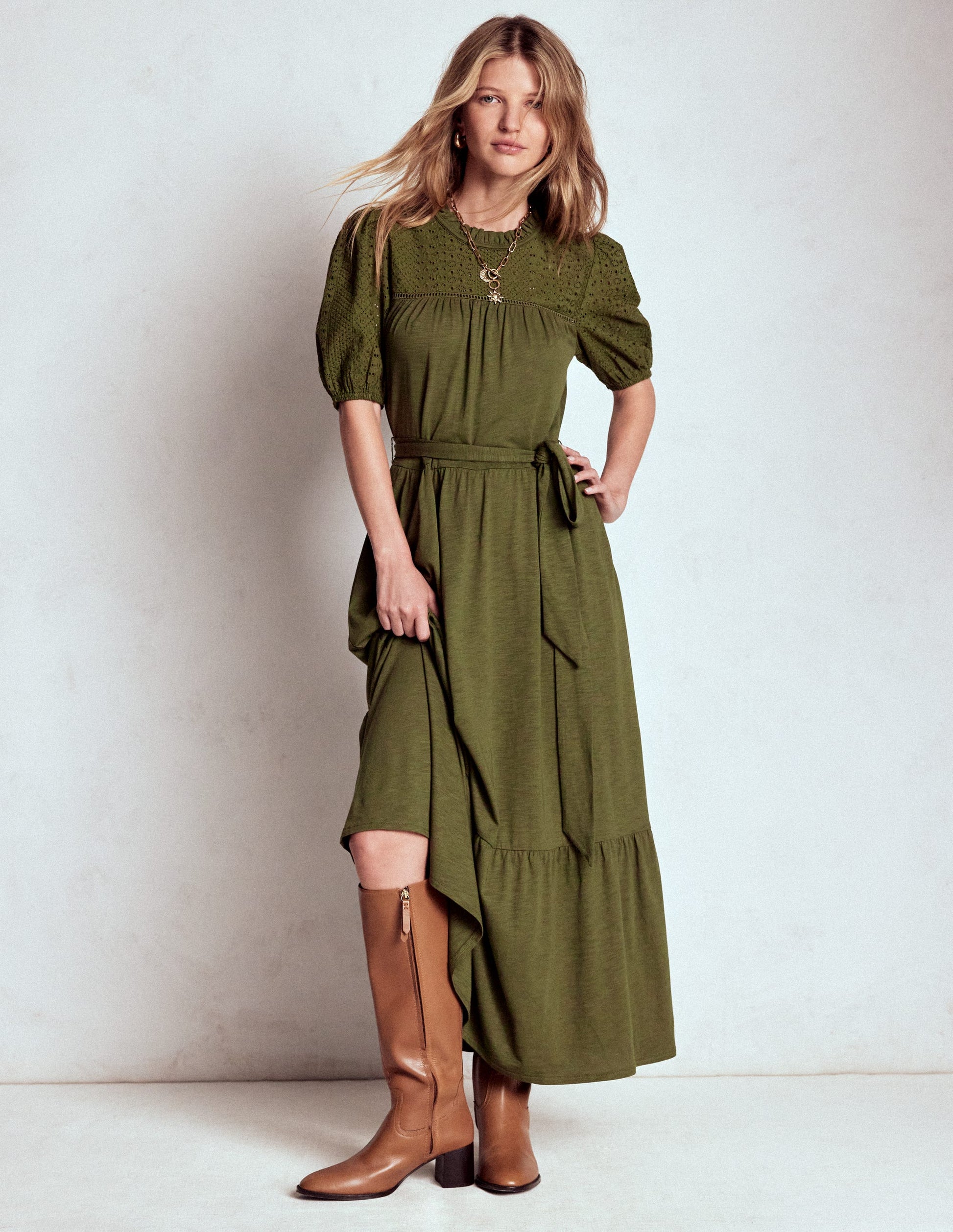 Lorelei Broderie Jersey Dress-Woodland Green-7