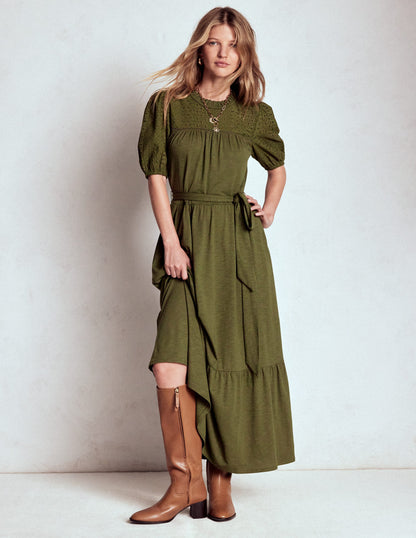 Lorelei Broderie Jersey Dress-Woodland Green-7