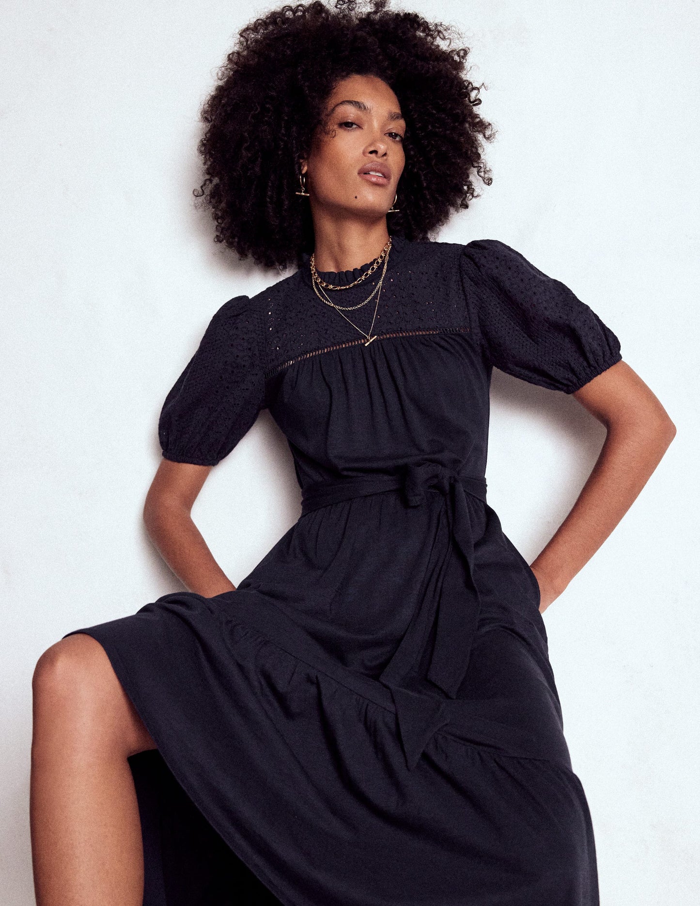 Lorelei Broderie Jersey Dress-Navy