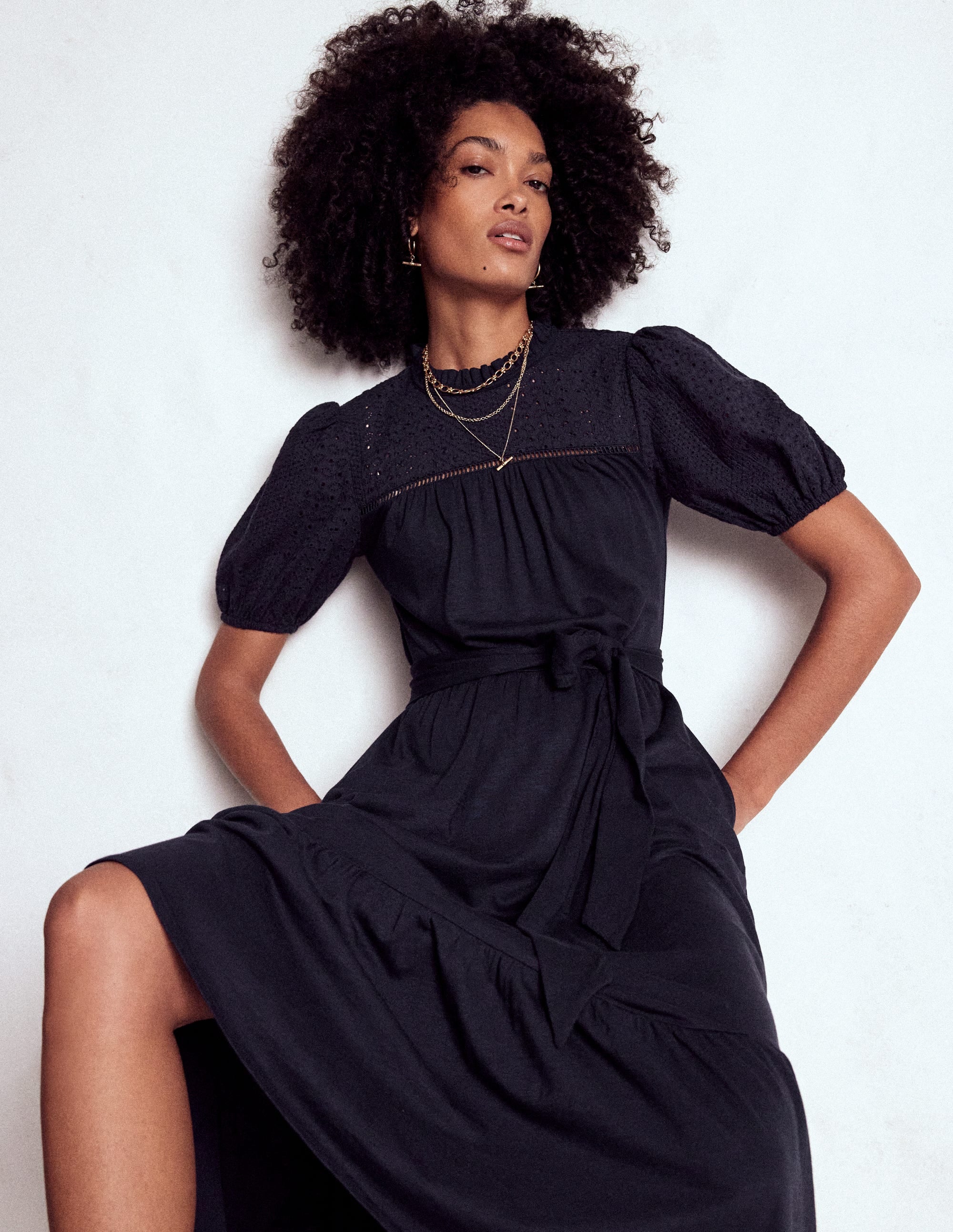 Lorelei Broderie Jersey Dress-Navy - Image 1