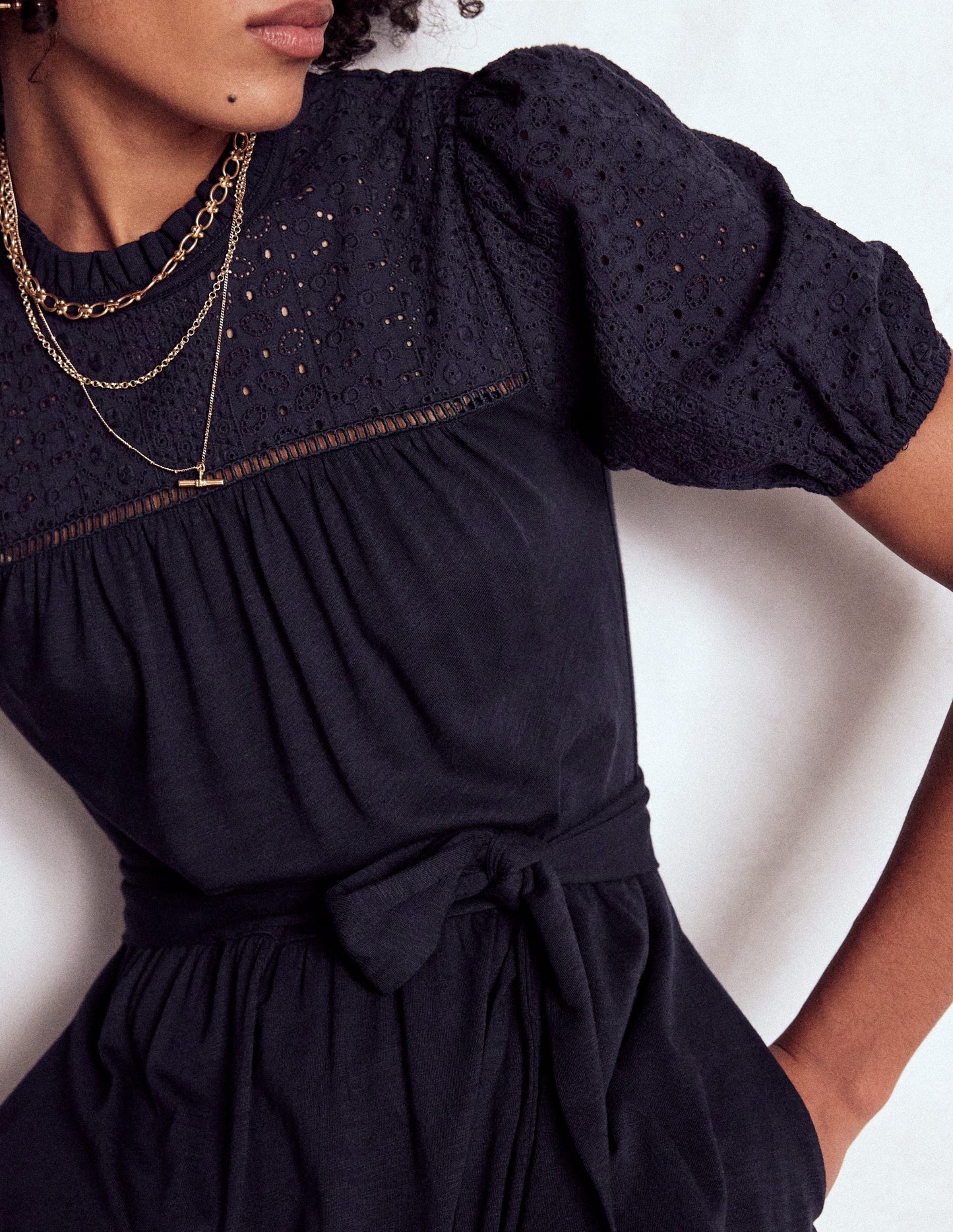 Lorelei Broderie Jersey Dress-Navy