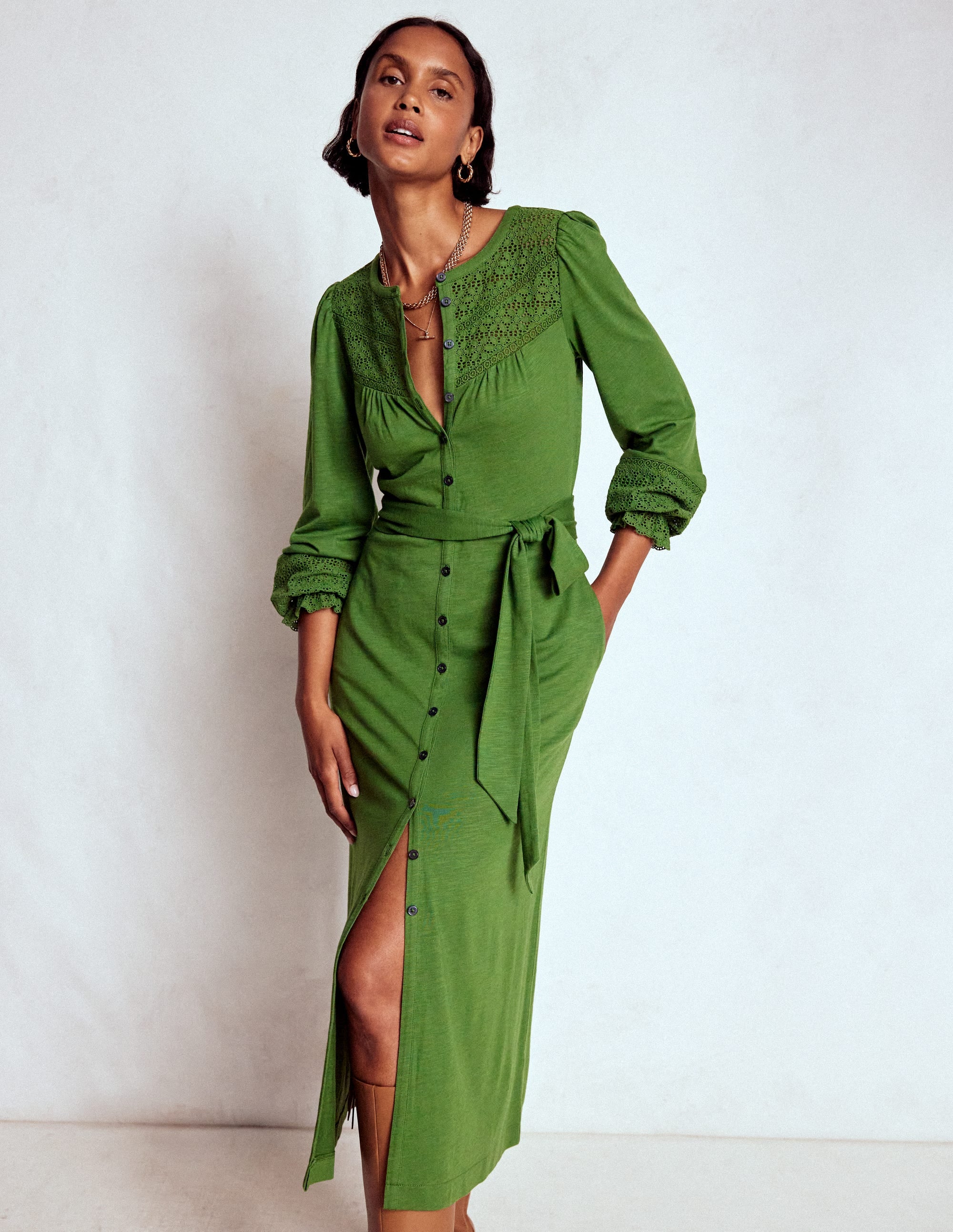 Pippa Broderie Jersey Dress-Promenade Green - Image 1