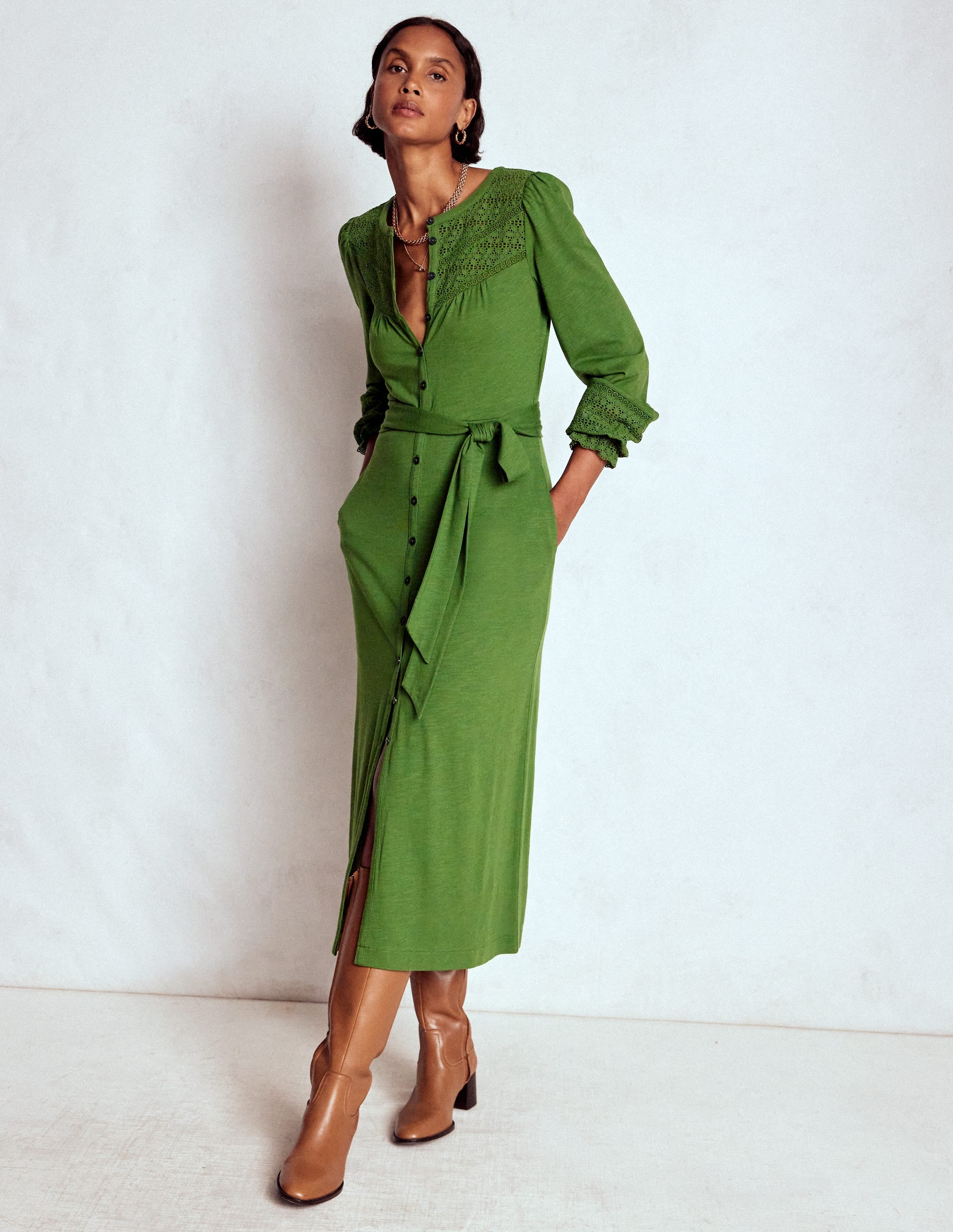 Pippa Broderie Jersey Dress-Promenade Green - Image 5