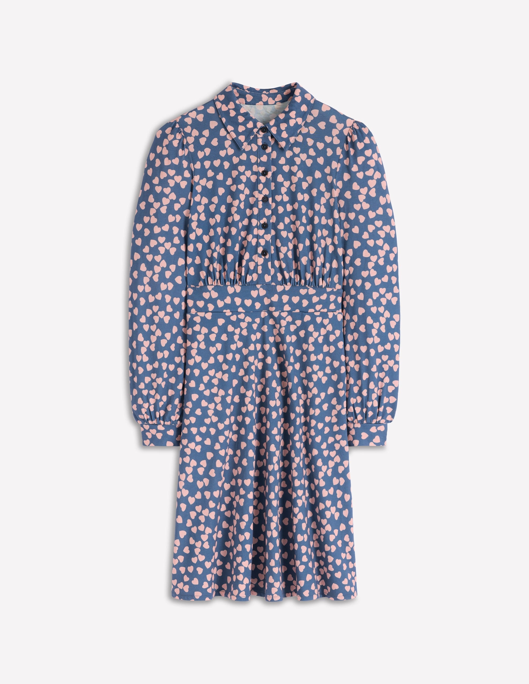 Orla Short Jersey Shirt Dress-Denim Blue. Heart Cascade - Image 5