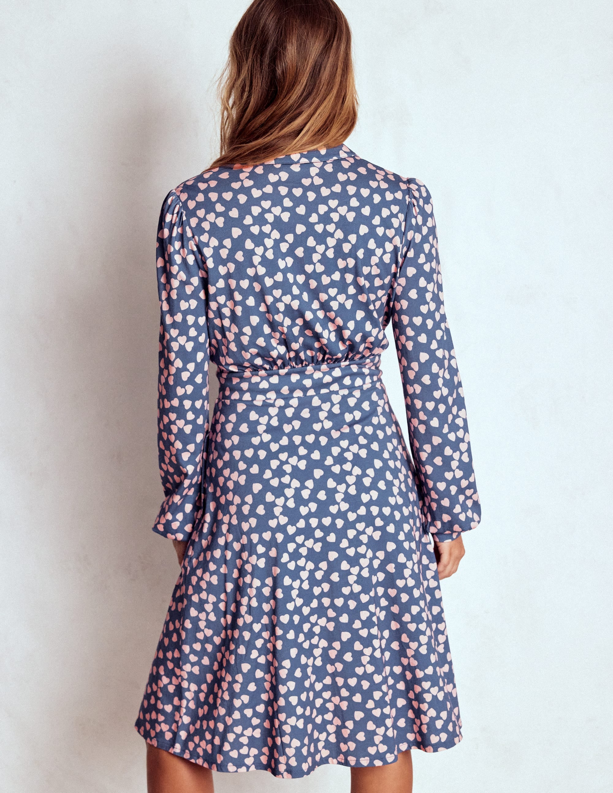 Orla Short Jersey Shirt Dress-Denim Blue. Heart Cascade - Image 3