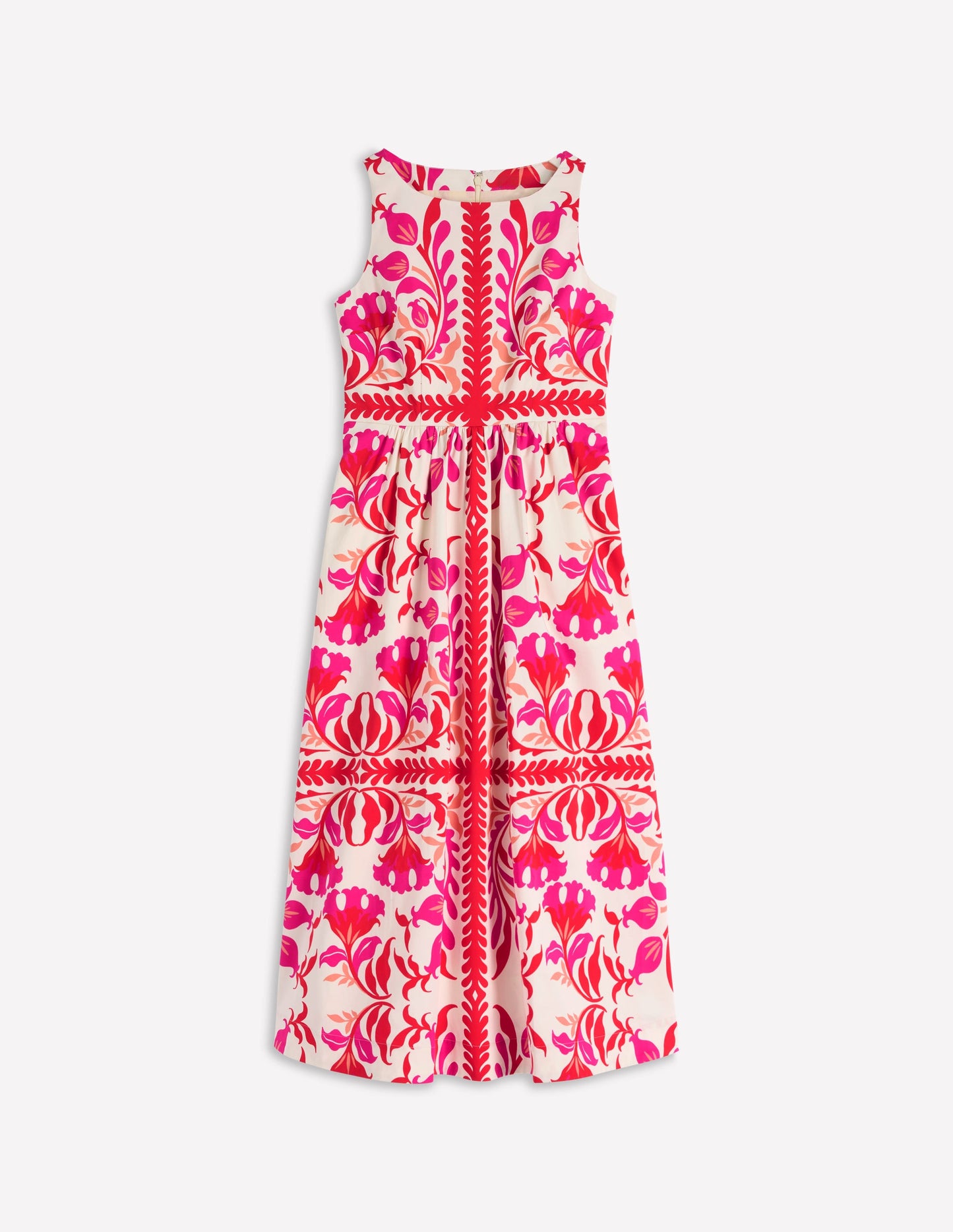 Lauren Cotton Midi Dress-Poppy Red, Elaborate Flora