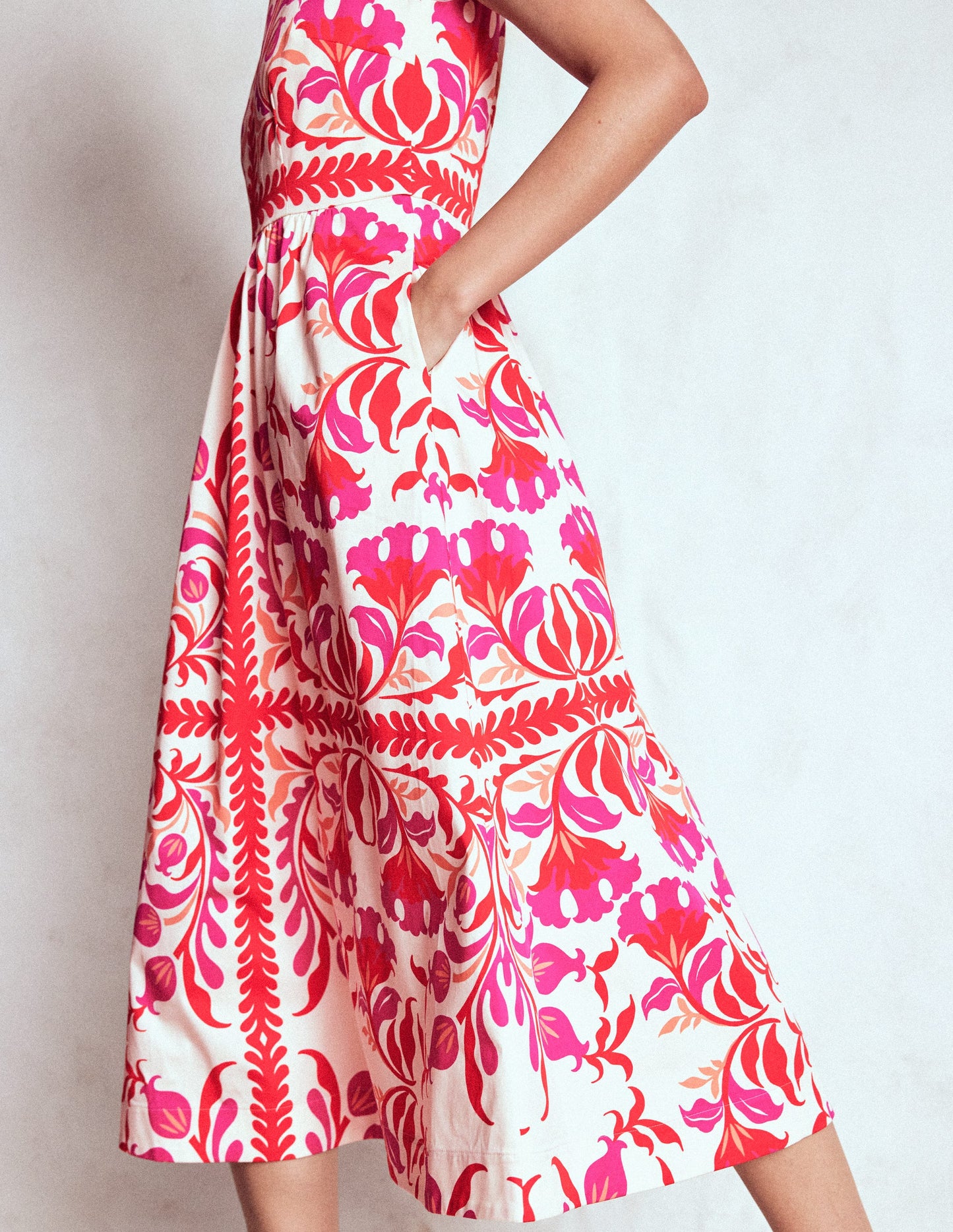 Lauren Cotton Midi Dress-Poppy Red, Elaborate Flora