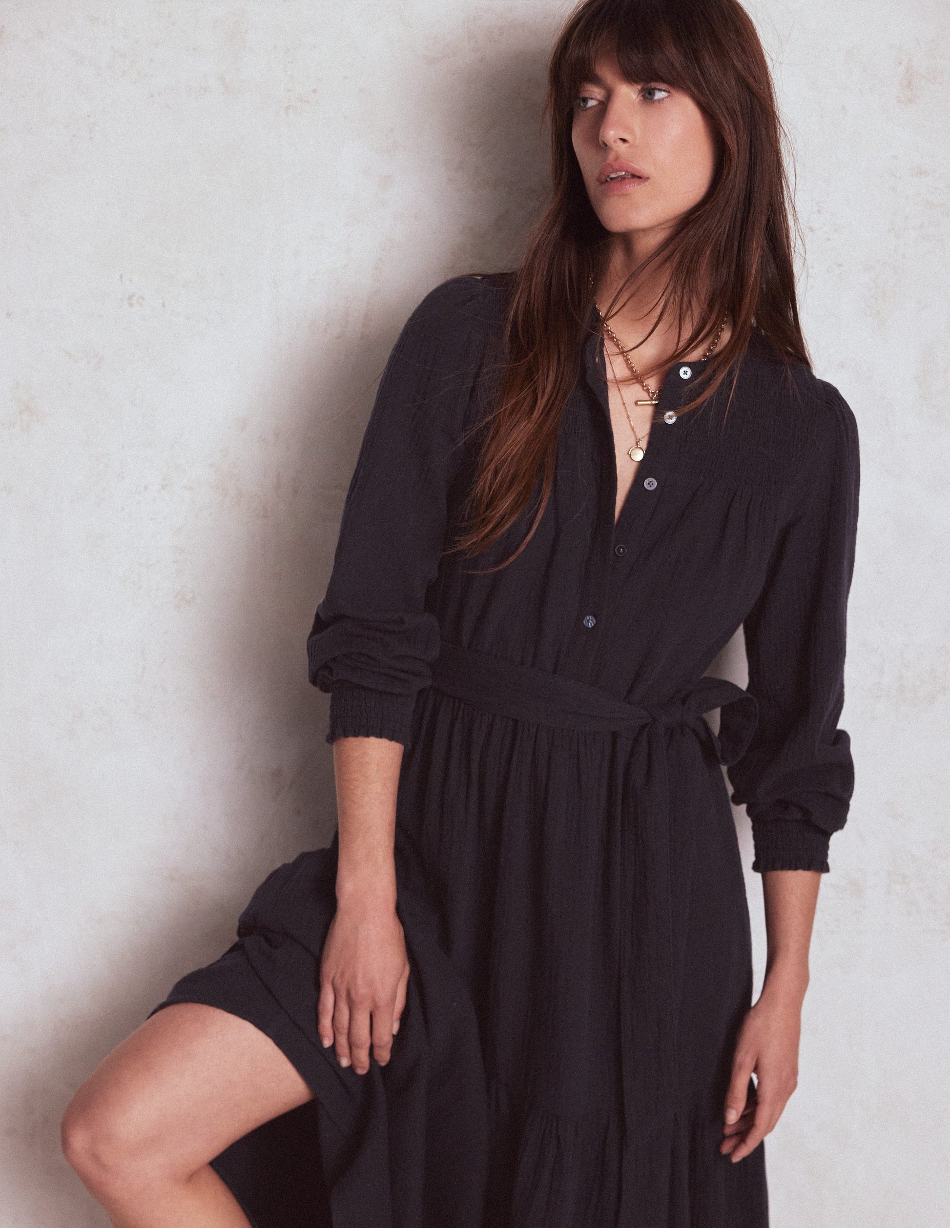 Cecily Double Cloth Midi Dress-Midnight Blue-1