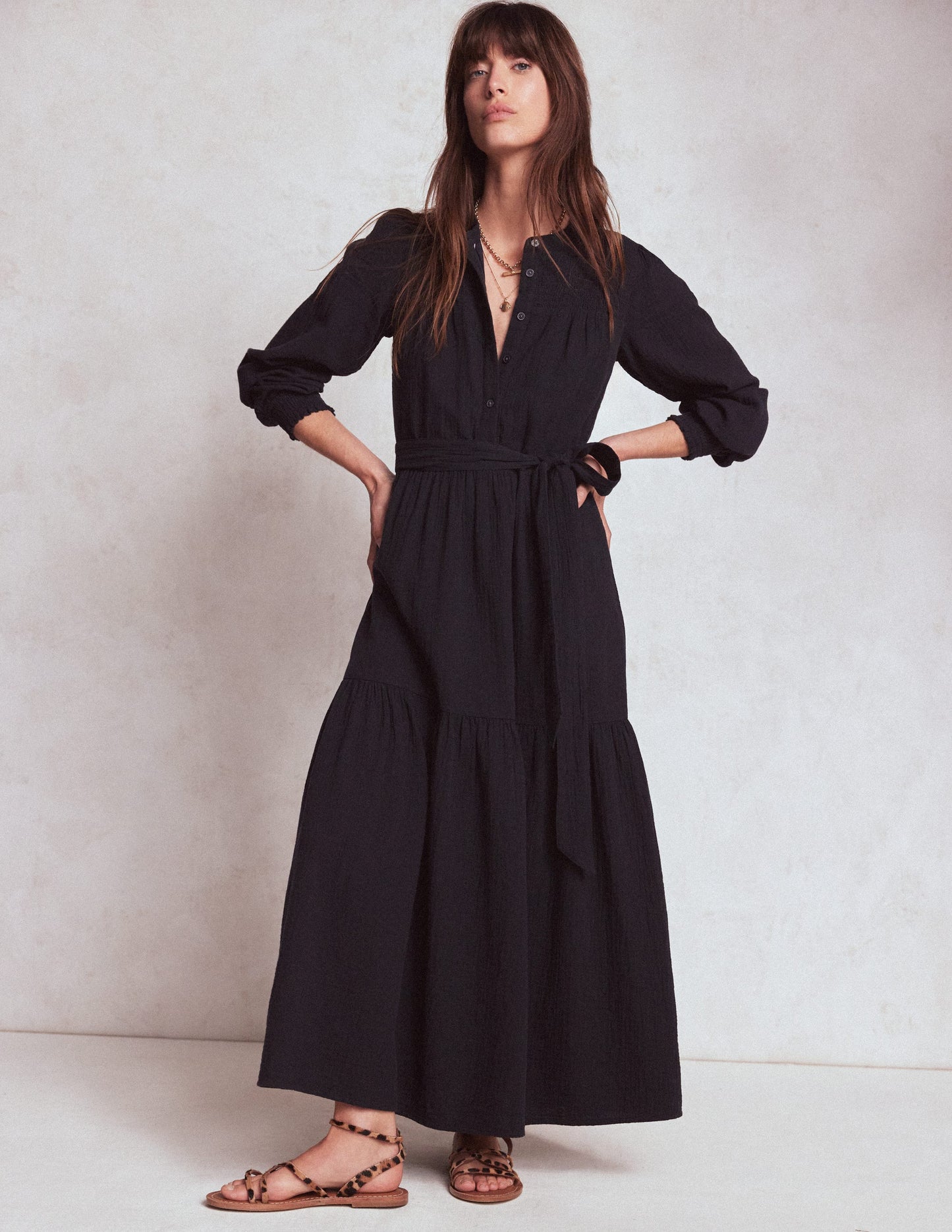 Cecily Double Cloth Midi Dress-Midnight Blue