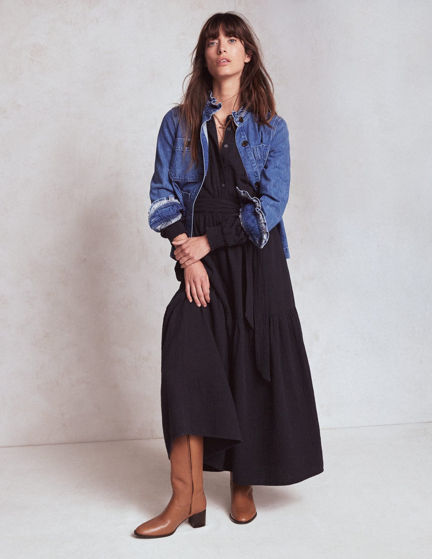 Cecily Double Cloth Midi Dress-Midnight Blue