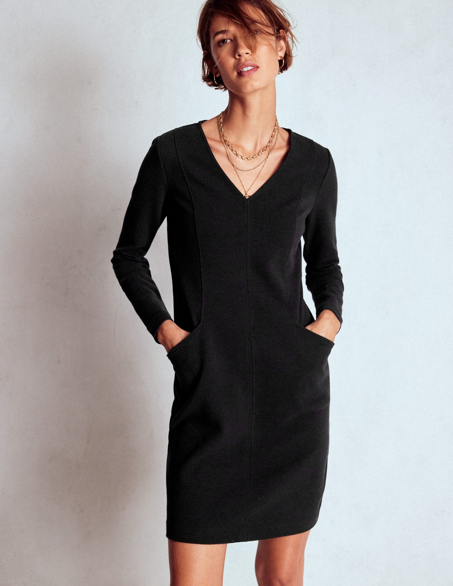 Ellen V-neck Ottoman Dress-Black