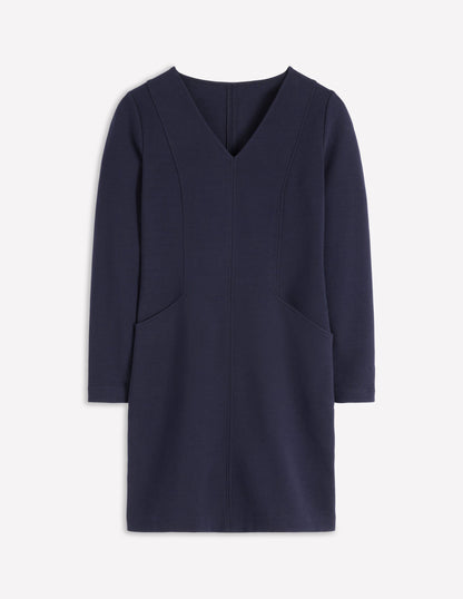 Ellen V-neck Ottoman Dress-Navy-5