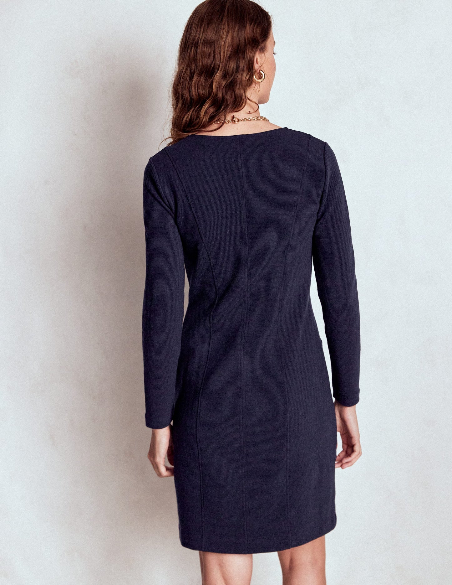 Ellen V-neck Ottoman Dress-Navy
